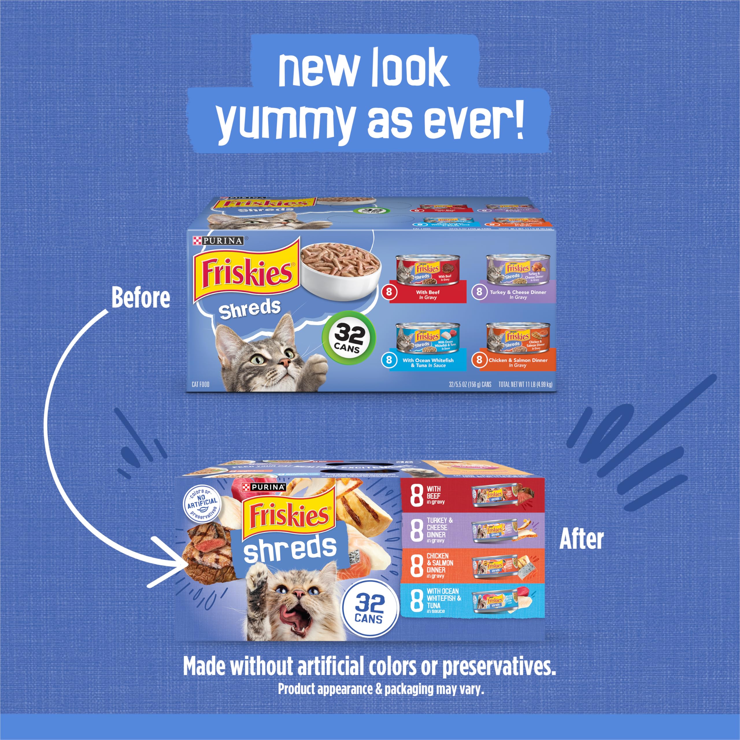 Purina Friskies Gravy Wet Cat Food Variety Pack, Savory Shreds - (Pack of 32) 5.5 oz. Cans