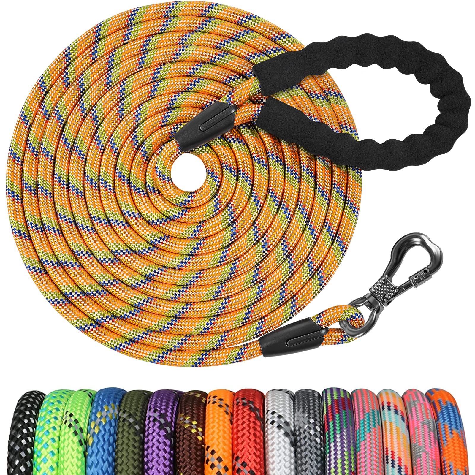 Ntr 15Ft Long Dog Leash, Check Cord With Swivel Lockable Hook And Comfortable Padded Handle For Dog Leash For Small Medium And L