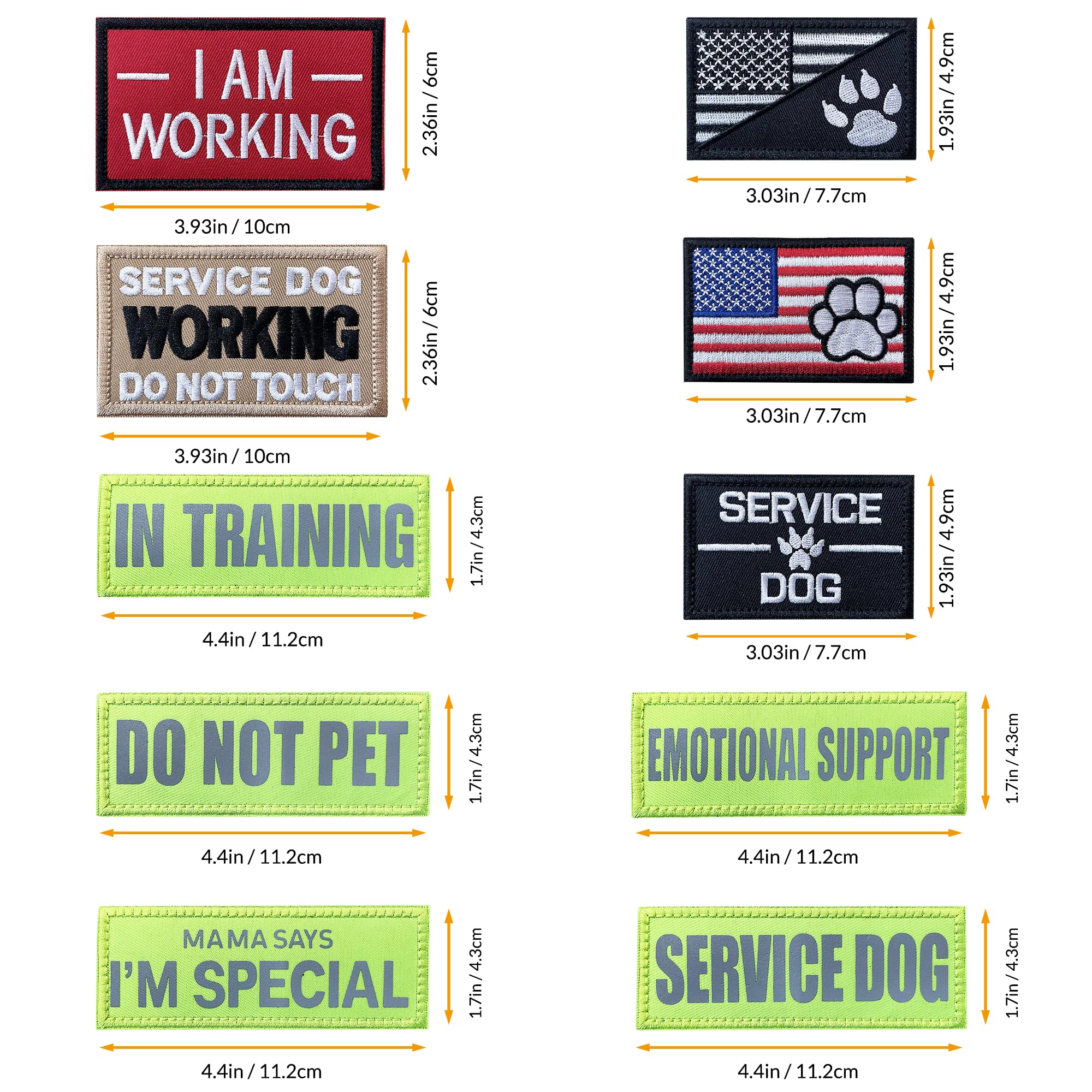 J.Carp 10 Pieces Service Dog Patches Don'T Pet In Training Do Not Touch I'M Special Full Embroidered Badge Emblem Patch For Dogs Harness Vest Clothes Green