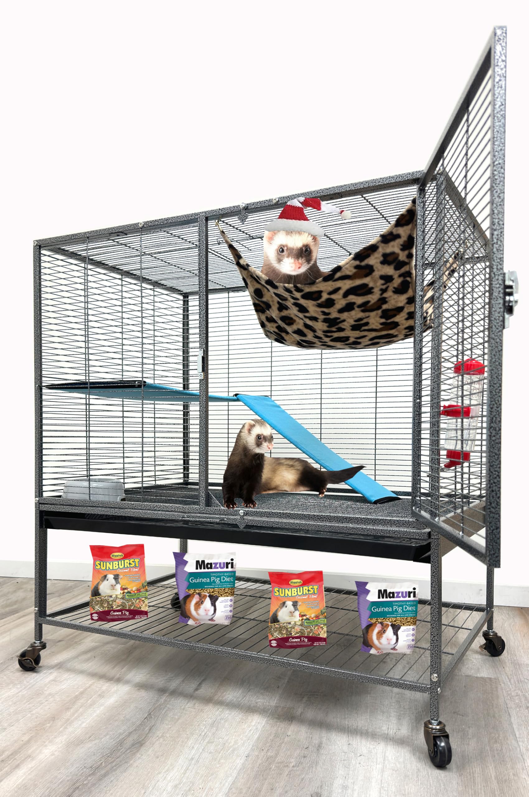 Huge 37'' L X 24'' W X 39'' H Two Tiers Tight 1/2-Inch Bar Spacing Large Front Doors For Feisty Ferret Hammock Chinchilla Rat Mo