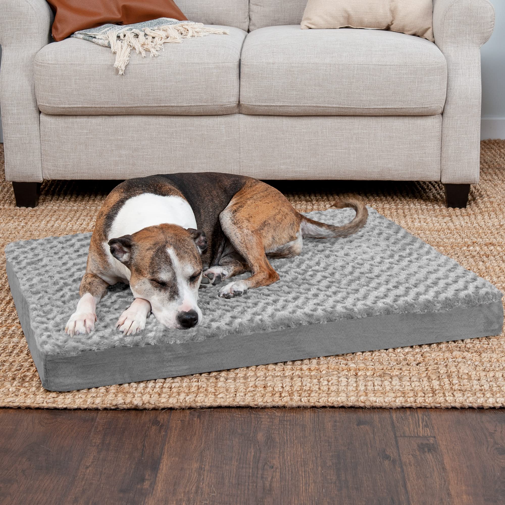 Furhaven Orthopedic Dog Bed for Large/Medium Dogs w/ Removable Washable Cover, For Dogs Up to 55 lbs - Ultra Plush Faux Fur & Su