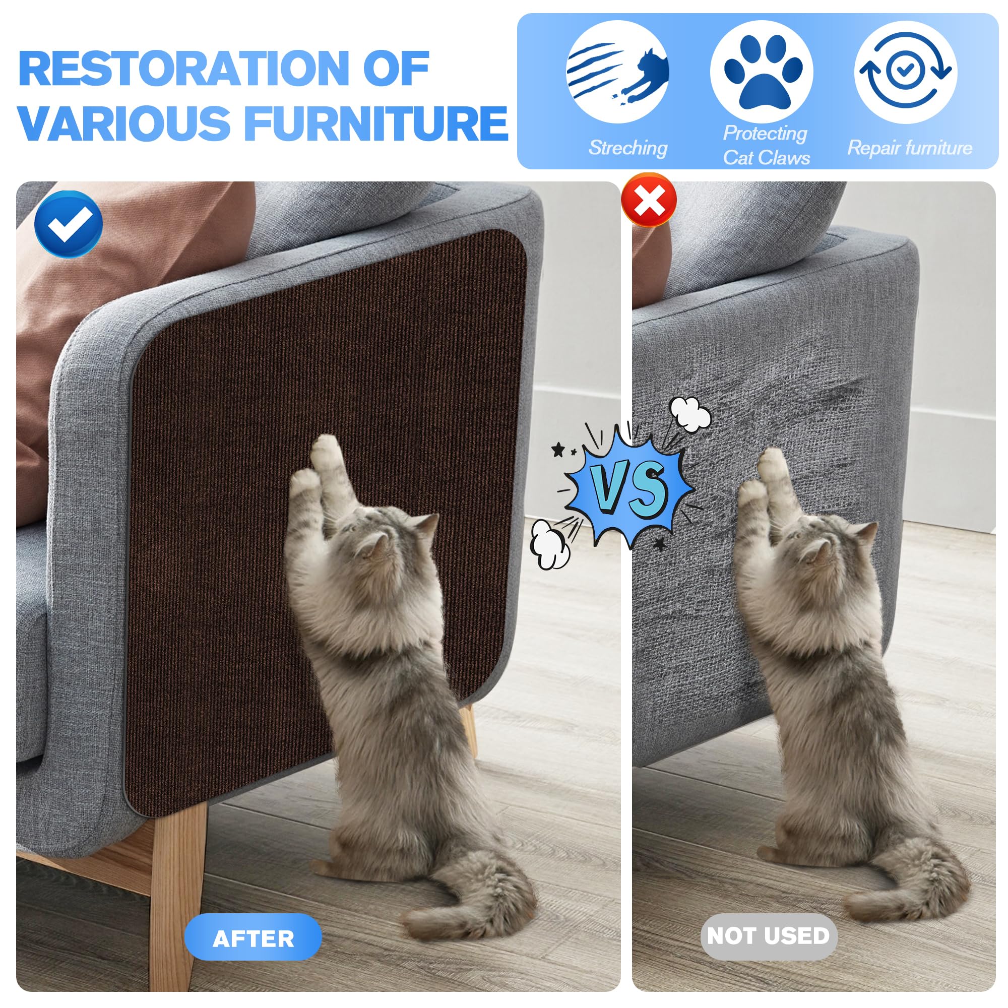 Cat Scratch Mat 5Pack,39.3'X15.7' Cat Scratching Mat Self-Adhesive Carpet Mat Trimmable, Cat Wall Shelves, Cat Scratcher Board