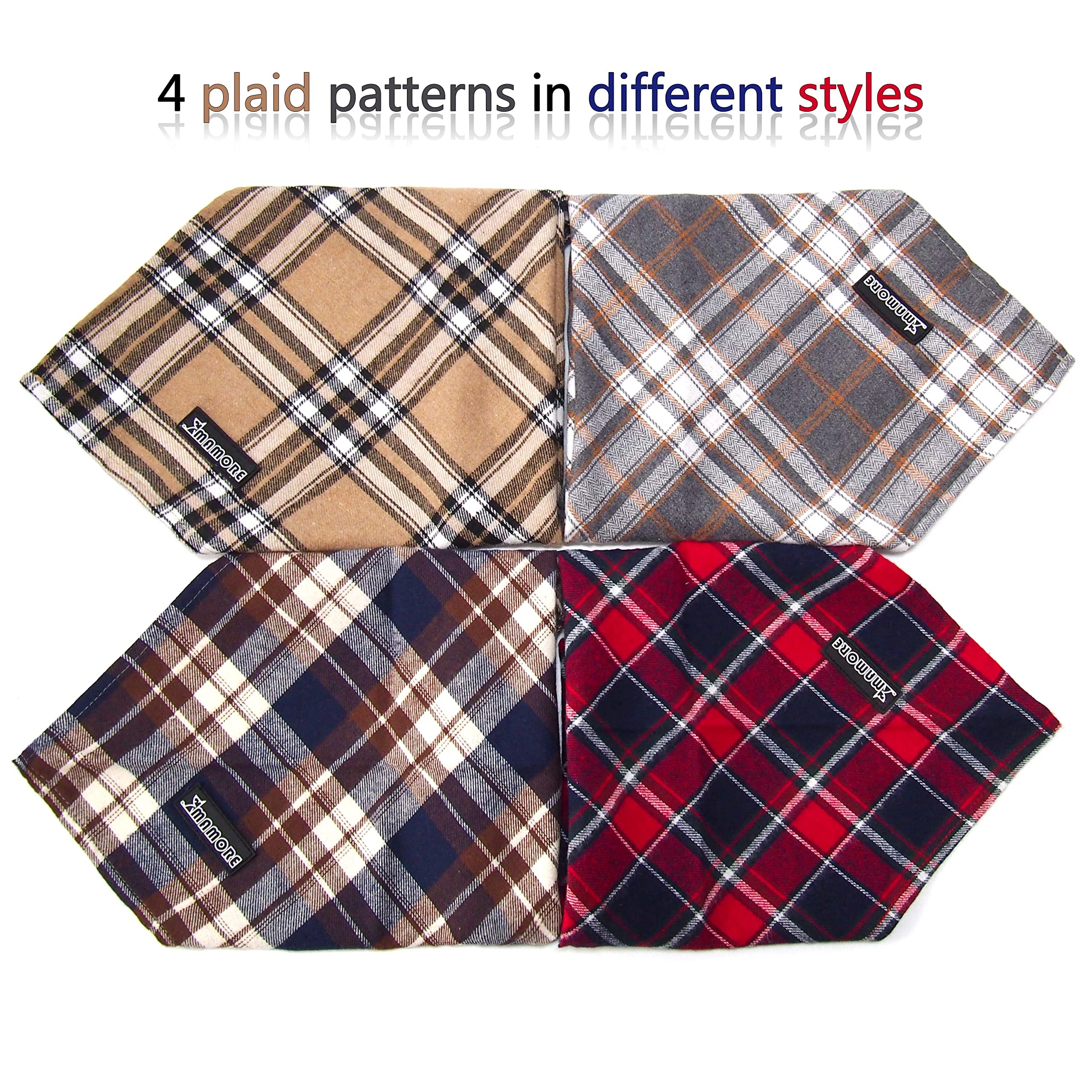 Soft Washable Plaid Bandanas For Dogs And Cats,Adjustable Triangle Bib Comfortable Scarfs For Girl Boy Dogs Puppies (Grey, Large