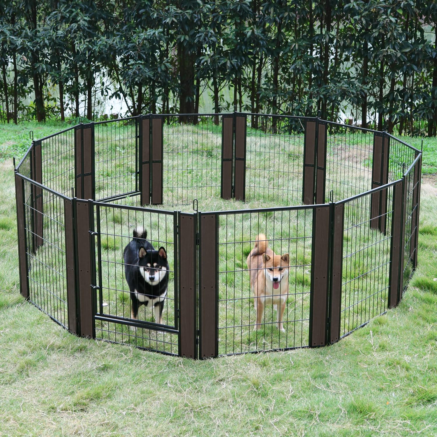 Rypetmia Heavy Duty Dog Playpen - 32 Inch Height, Black Walnut, Variable Shape, Indoor/Outdoor, Foldable, Suitable For Medium, S