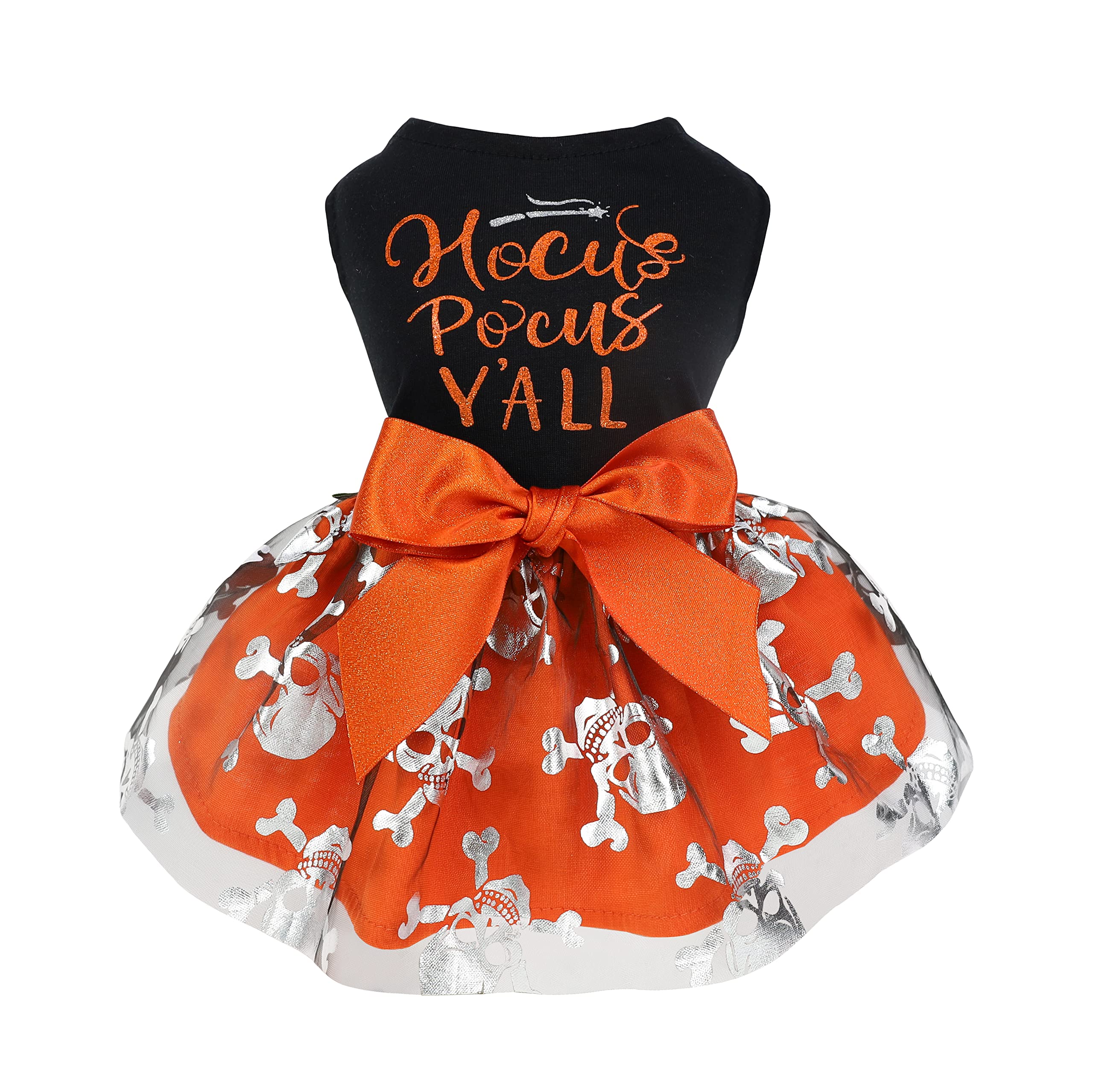 Fitwarm Hocus Pocus Y'all Funny Dog Halloween Tulle Dress, Holiday Dog Clothes for Small Dogs Girl, Funny Pirate Skull Pet Costu