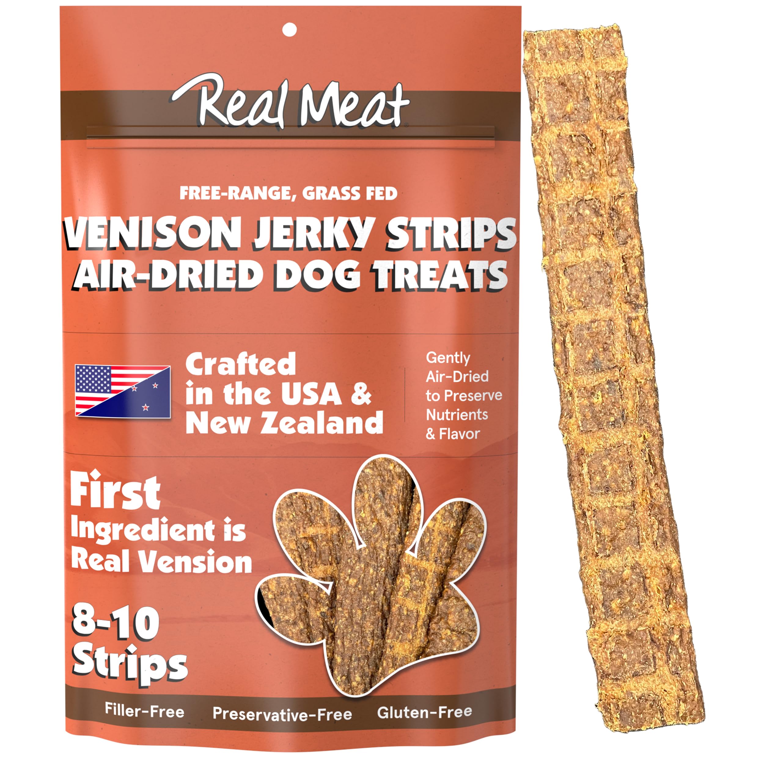 Real Meat Venison Jerky Dog Treats - 8 Air-Dried Strips of Jerky Treats for Dogs - Grain-Free Jerky Treats Dog Snacks with 95% H