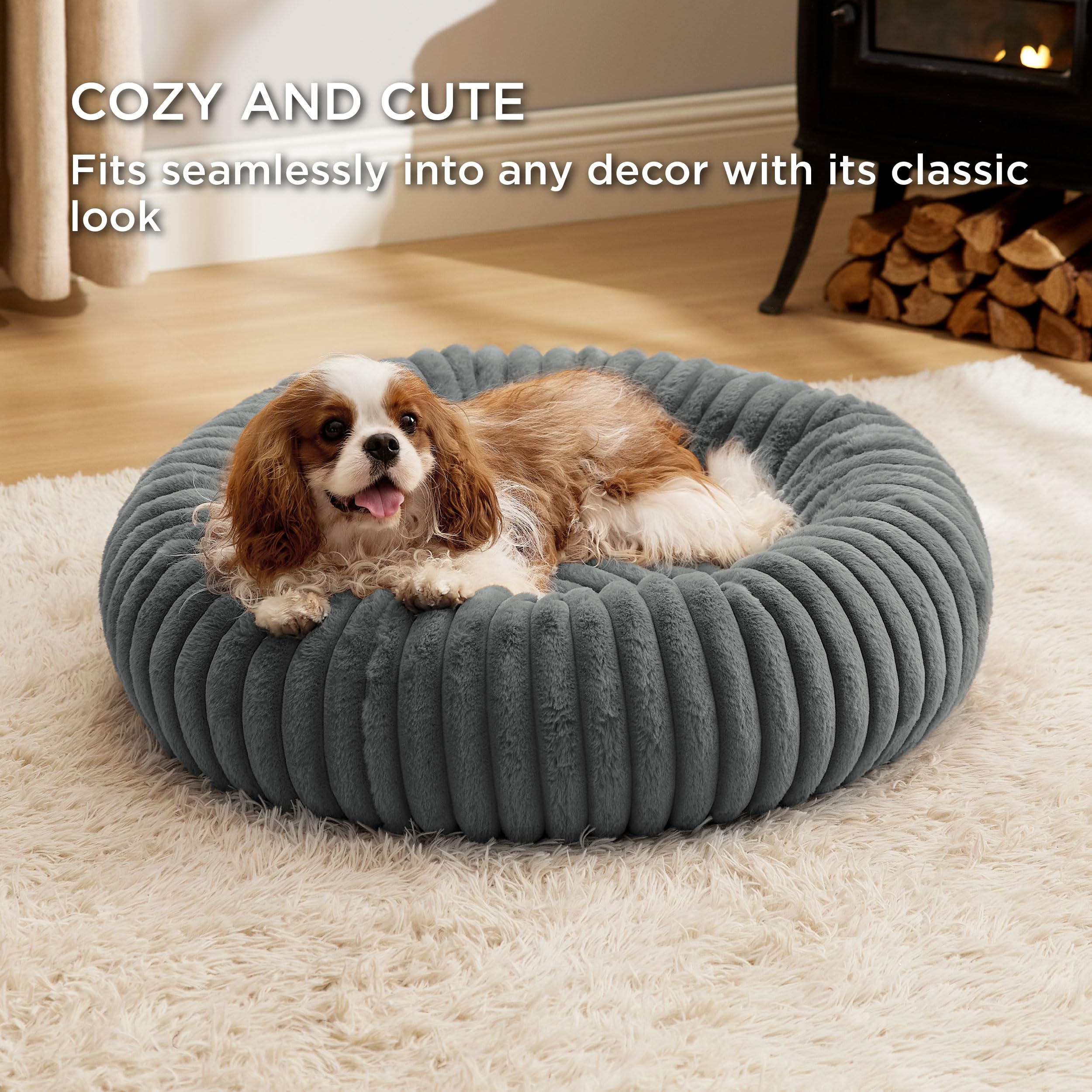 Bedsure Donut Medium Dog Bed - Washable Faux Fur With Corduroy Fleece & Anti Slip Bottom, Round Pet Bed With Removable Cover, Wa