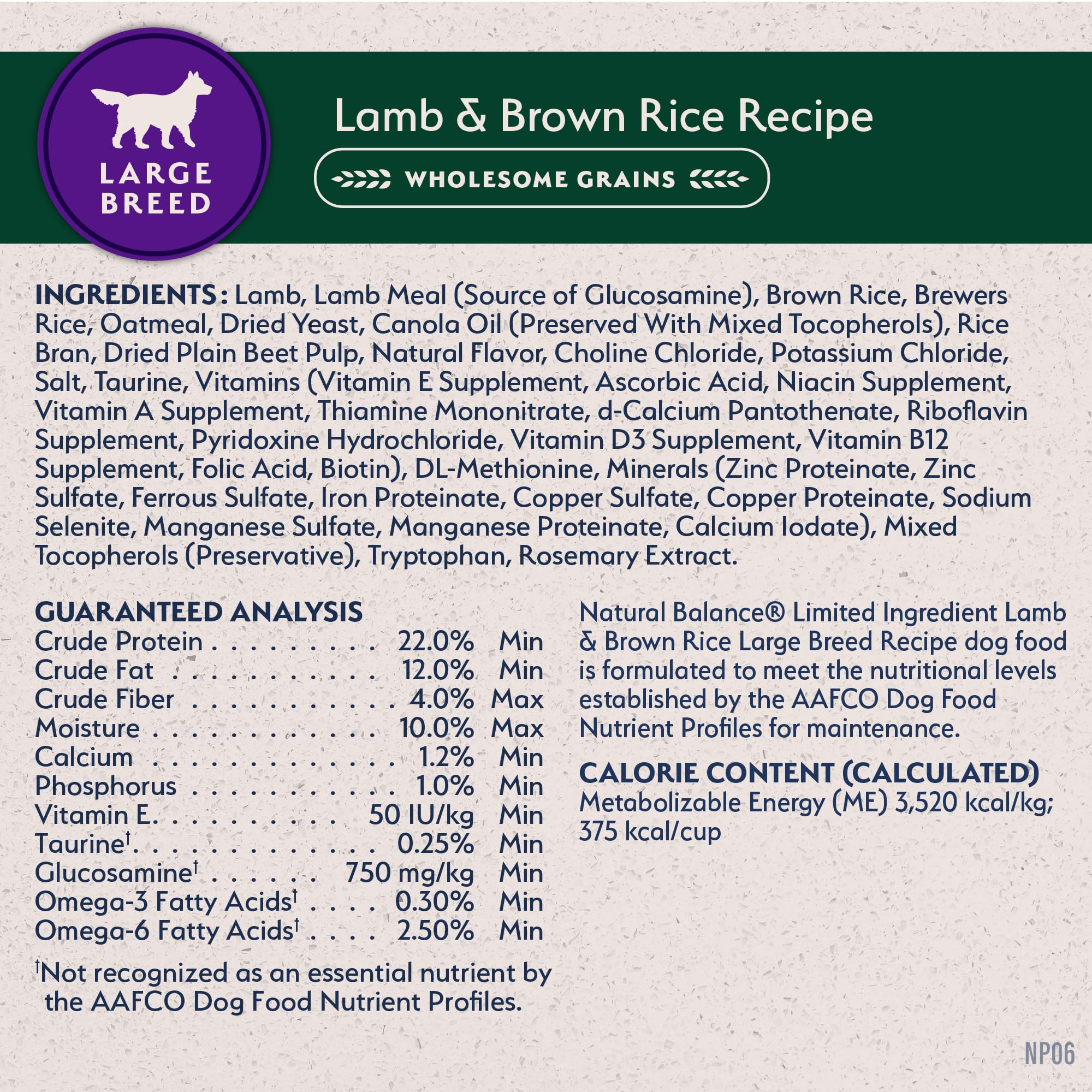 Natural Balance Limited Ingredient Large Breed Adult Dry Dog Food with Healthy Grains, Lamb & Brown Rice Recipe, 26 Pound (Pack