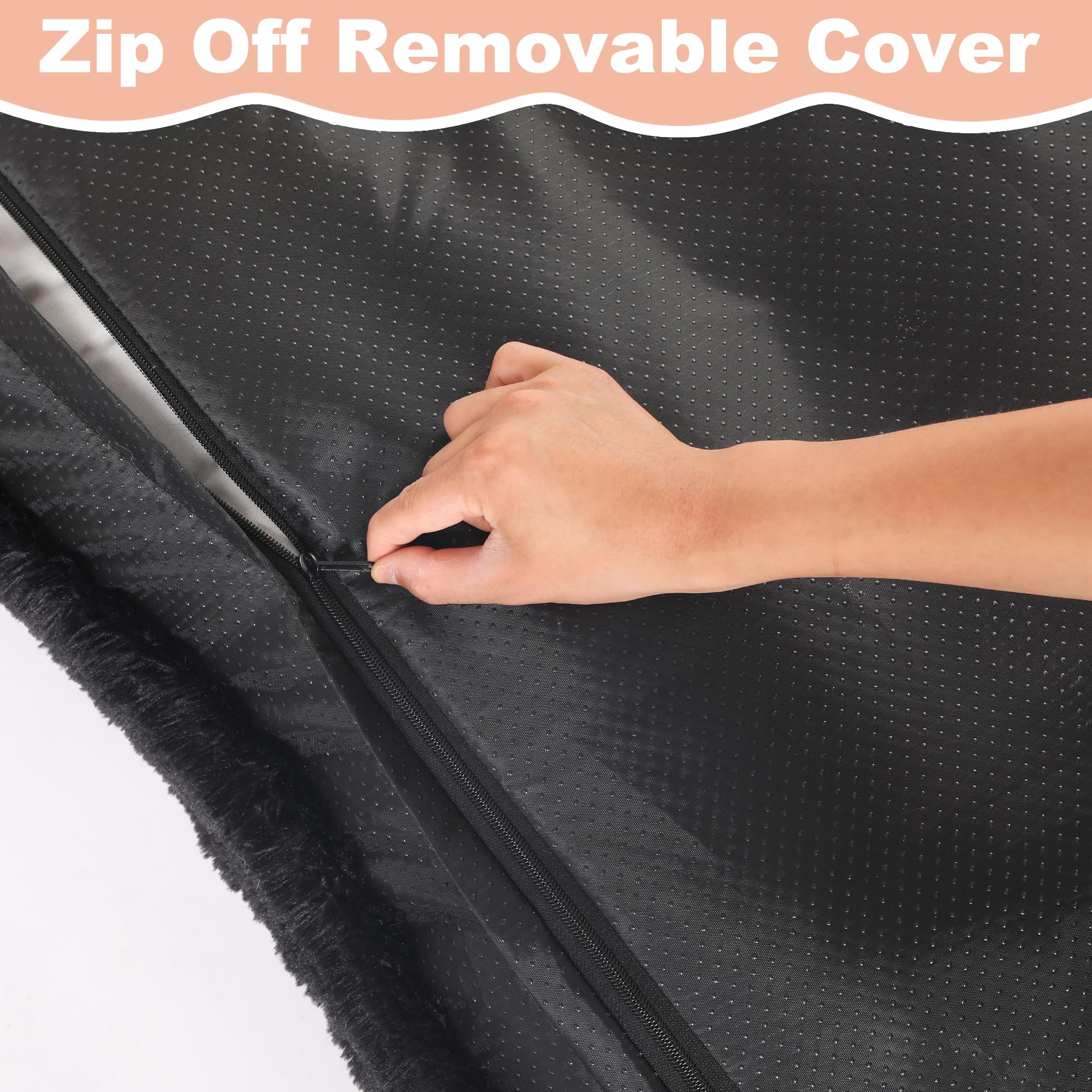 Bedfolks Waterproof Crate Bed, Plush Dog Kennel Pad With Removable Cover, Faux Fur, Fluffy Washable, 47''X29'', Black