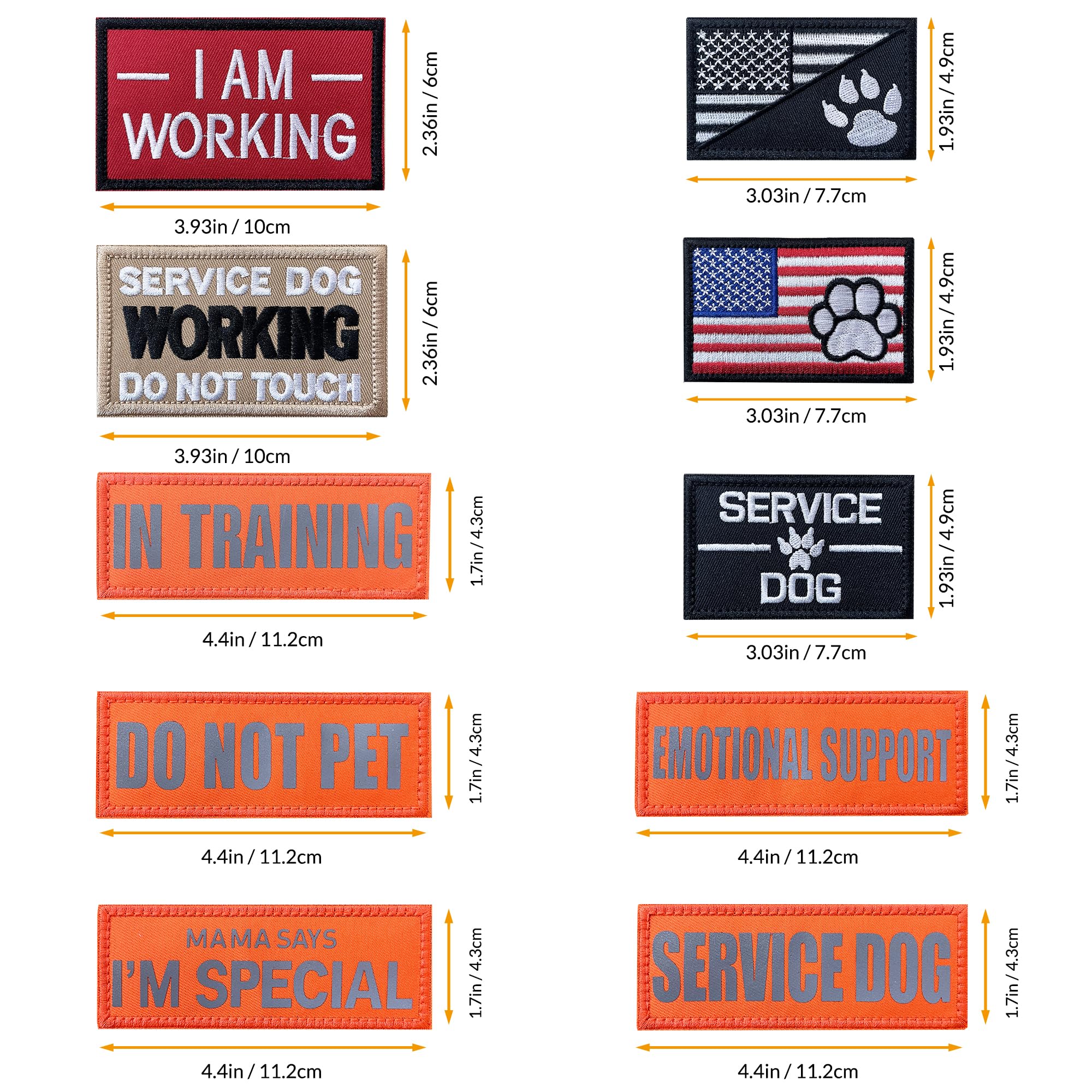 J.Carp 10 Pieces Service Dog Patches Don'T Pet In Training Do Not Touch I'M Special Full Embroidered Badge Emblem Patch For Dogs Harness Vest Clothes Orange