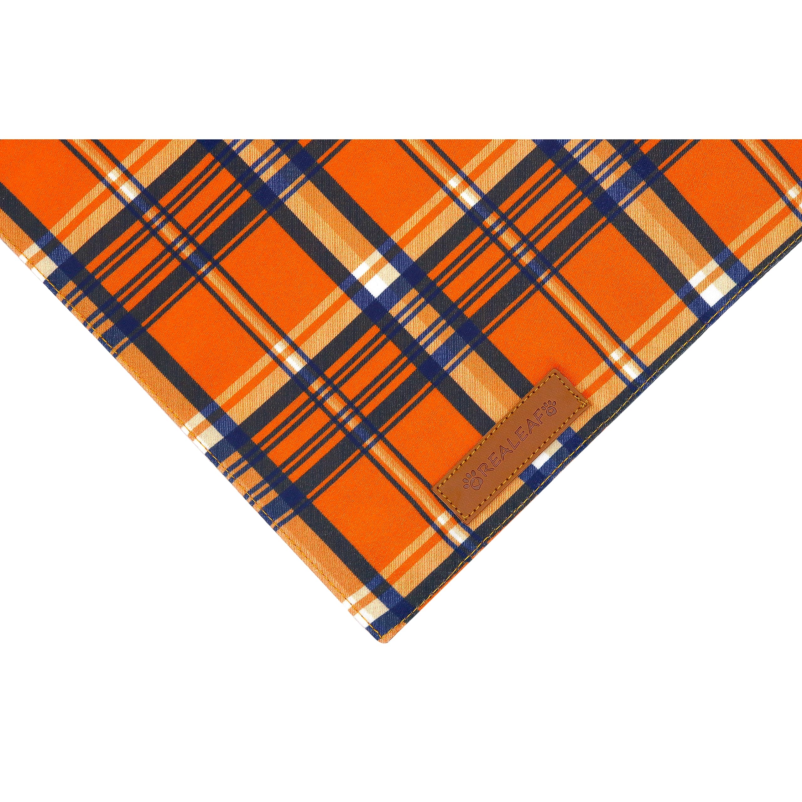 Realeaf Thanksgiving Fall Dog Bandanas 2 Pack, Reversible Holiday Pet Scarf For Boy And Girl, Premium Durable Fabric, Orange Plaid Halloween Bandana For Medium And Large Dogs (Large)