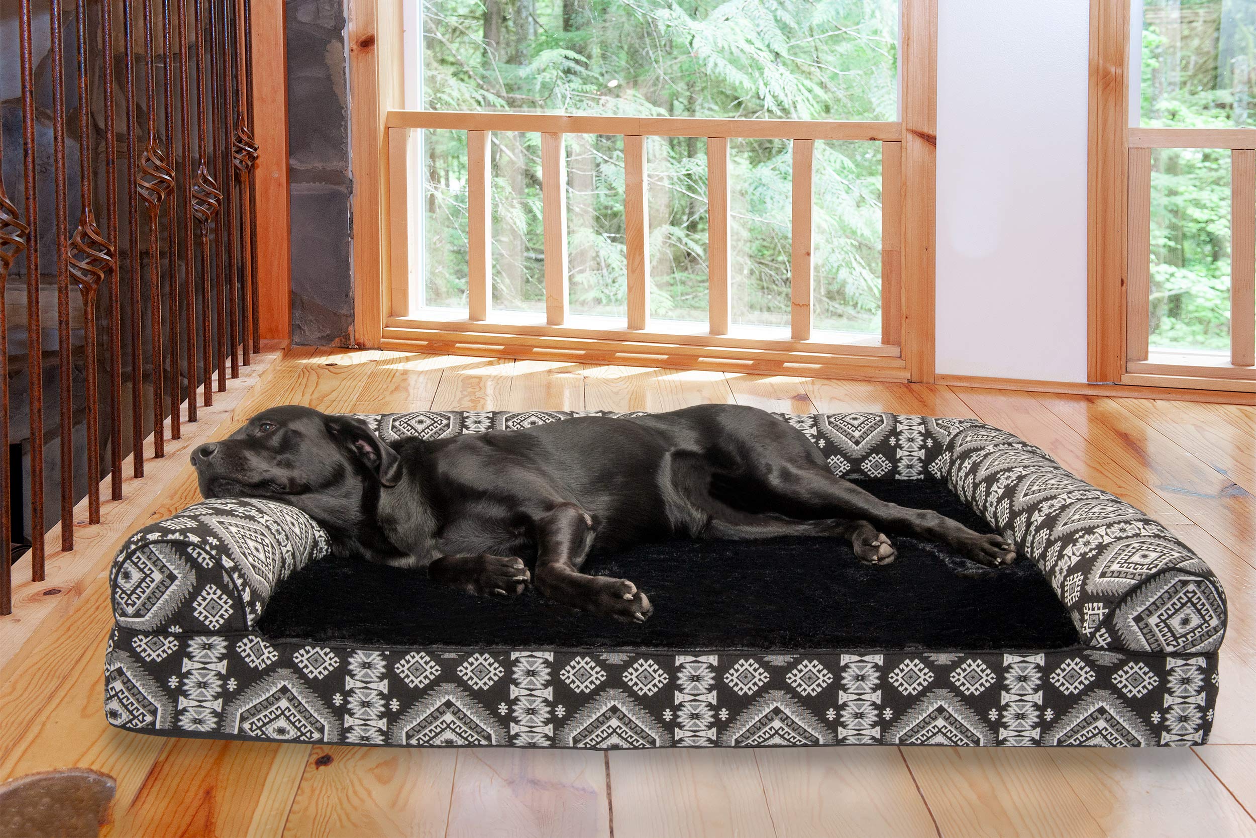 Furhaven Orthopedic Dog Bed For Large Dogs W/ Removable Bolsters & Washable Cover, For Dogs Up To 125 Lbs - Plush & Southwest Ki