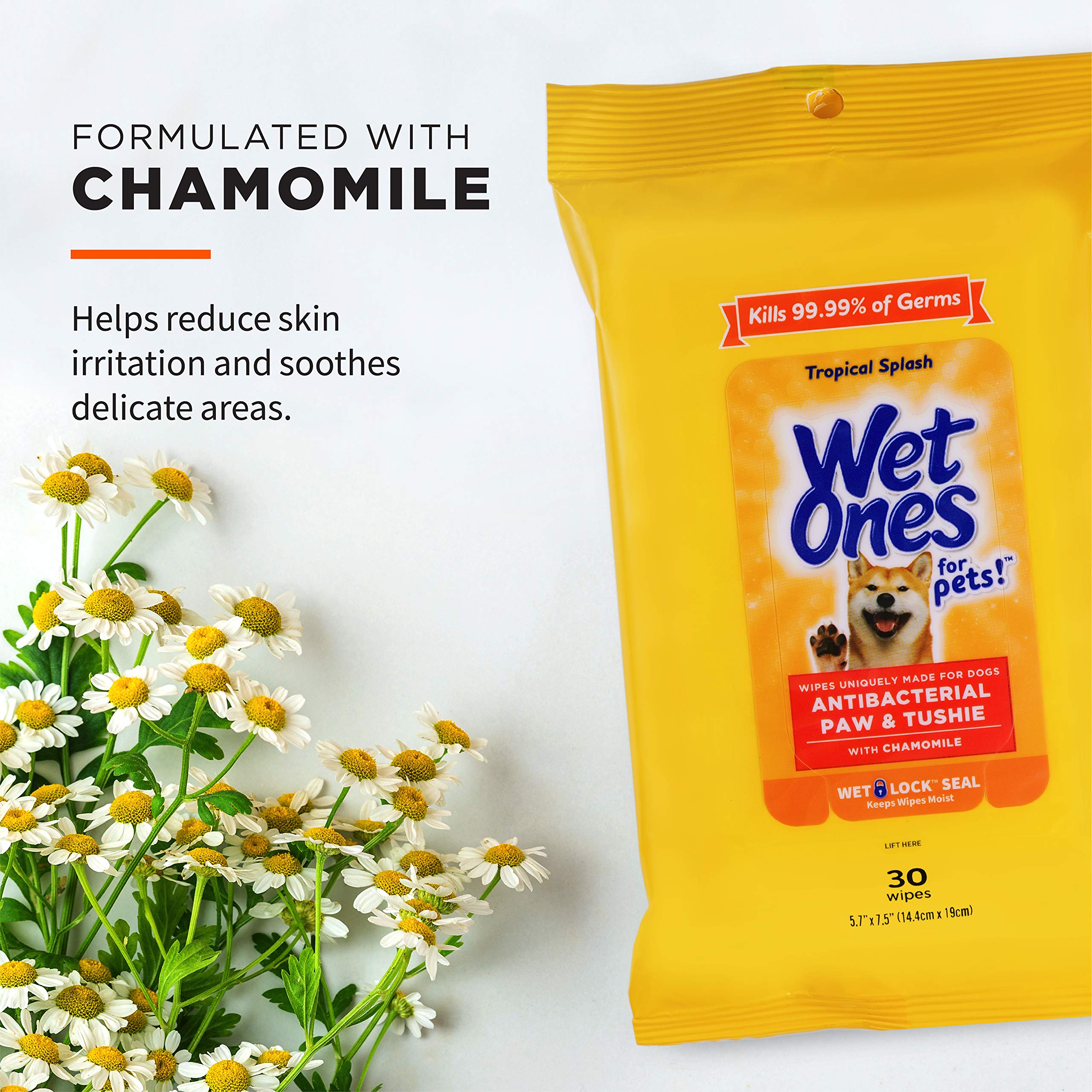 Wet Ones for Pets Paw & Tushie Dog Wipes With Chamomile, 30 ct - 8 Pack | Dog Wipes For All Dogs in Tropical Splash Scent | Dog