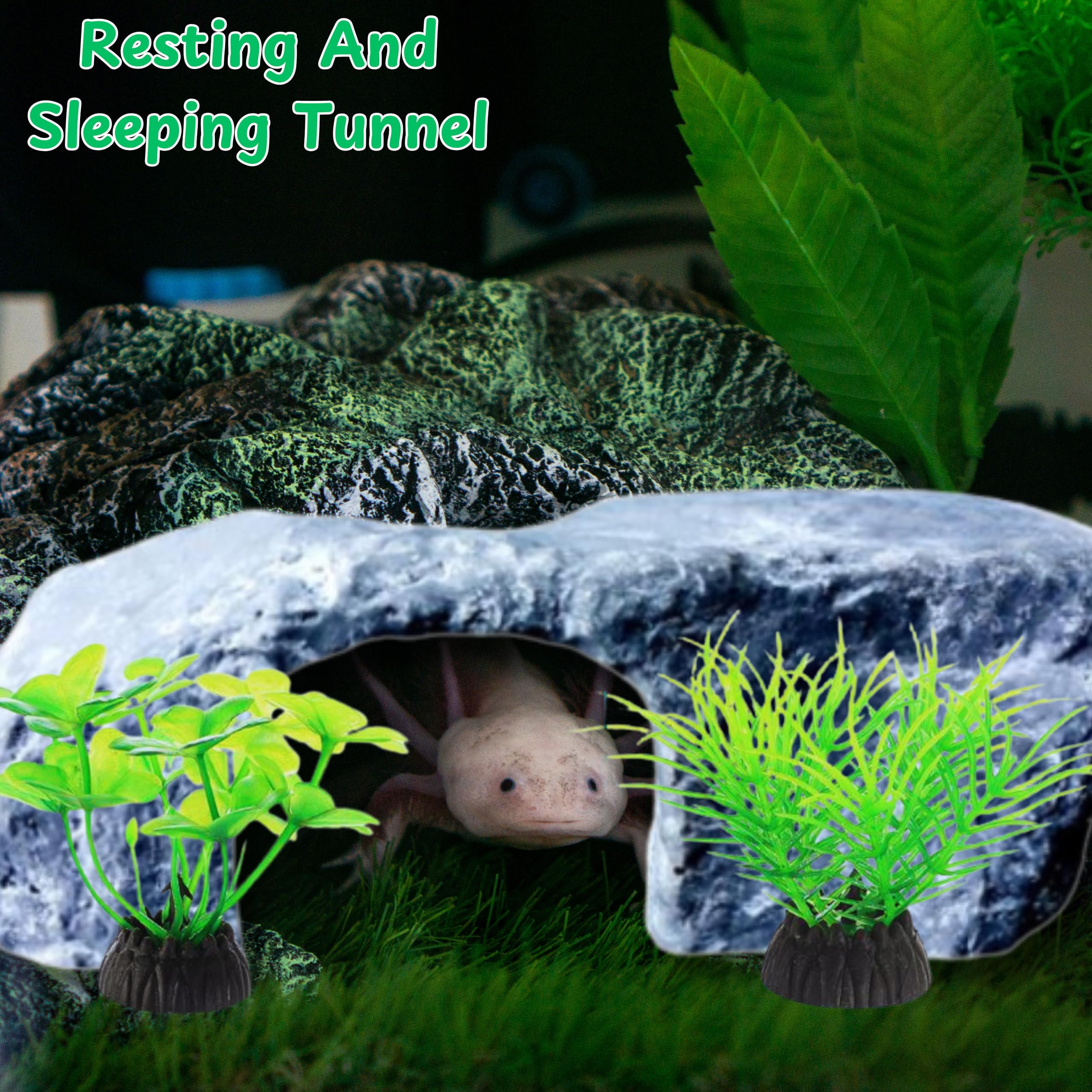 Axolotl Tank Accessories, Aquarium Tortoise Hideout, Axolotl Hides and Fake Water Plants set, Axolotl Cave Aquarium Plastic Tree