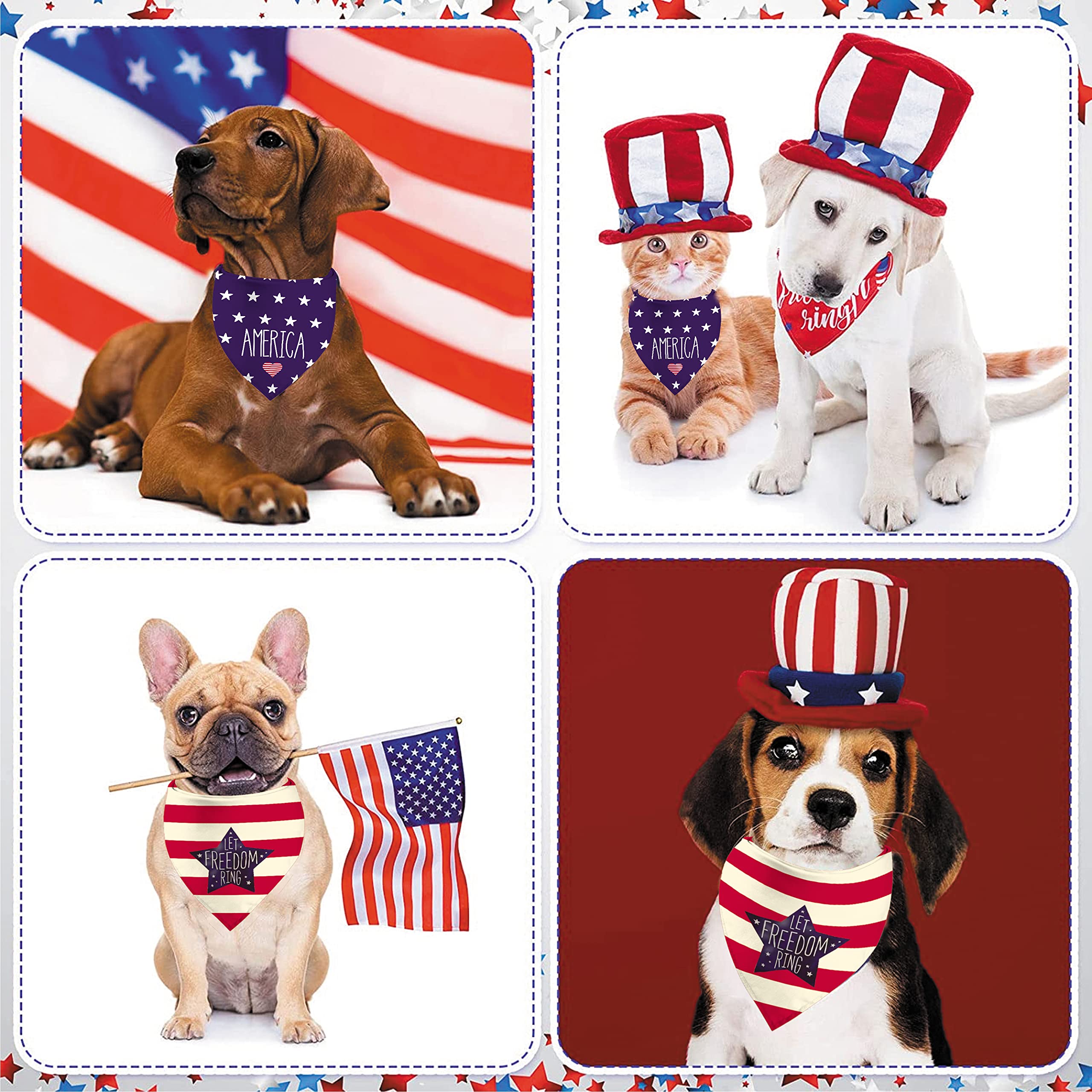Patriotic Dog Bandanas Puppy Scarf - 4Th Of July American Flag Dog Outfits - 2 Pcs Adjustable Triangle Double-Layer Reversible I