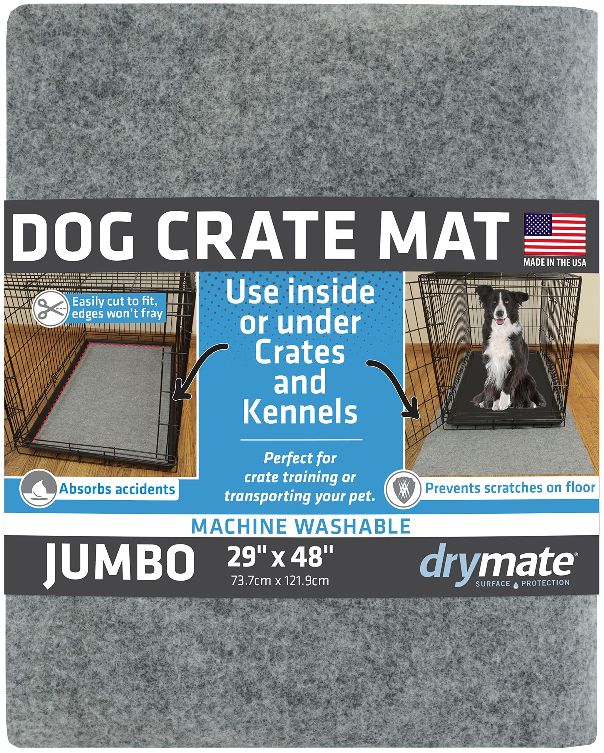 Drymate Dog Crate Mat Liner, Absorbs Urine, Waterproof, Non-Slip, Washable Puppy Pee Pad For Kennel Training - Use Under Pet Cage To Protect Floors, Thin Cut To Fit Design (Usa Made) (Lgrey)(29'X48')