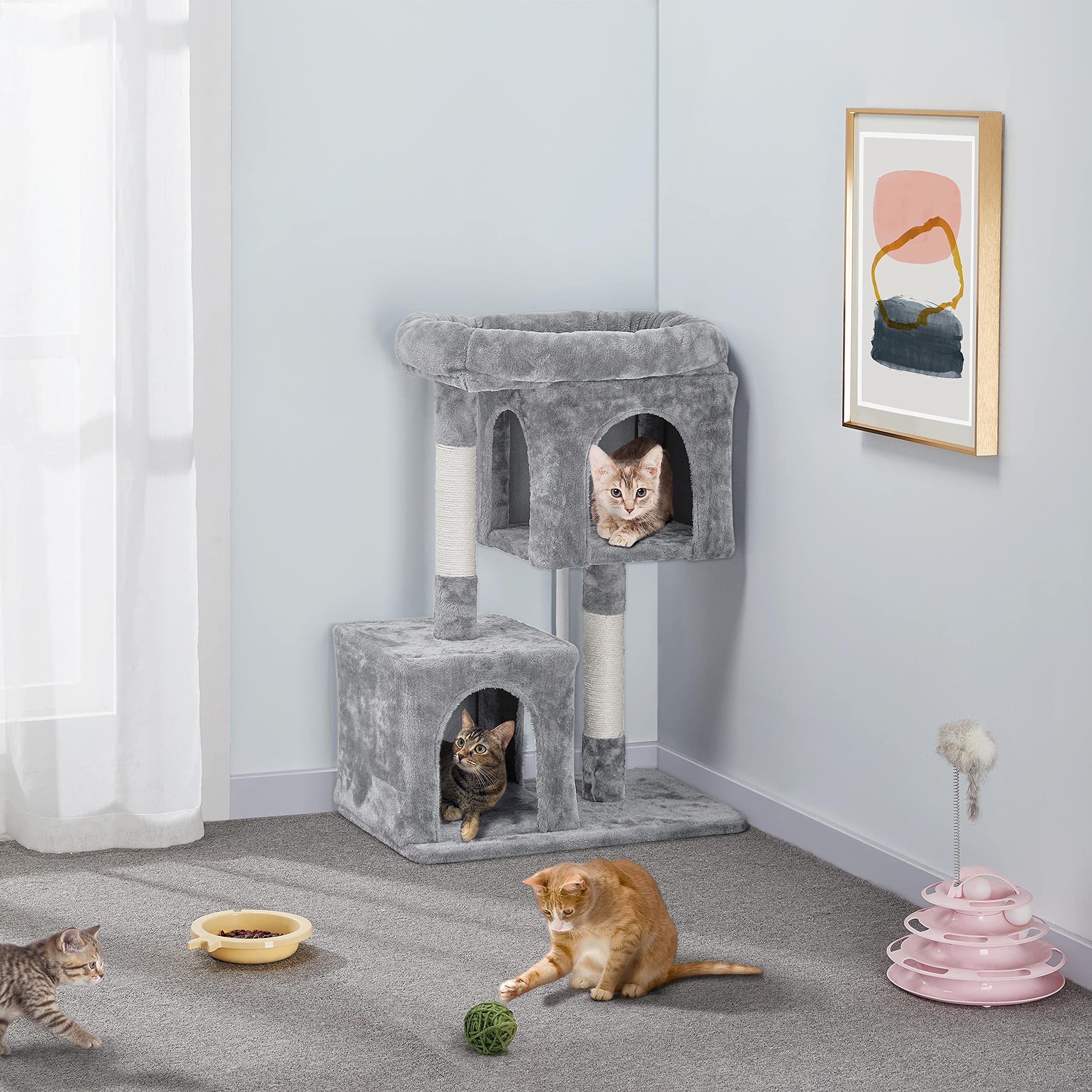 Yaheetech 33.5'' Cat Tree Cat Tower With 2 Cozy Plush Condos & Sisal Scratching Posts Cat Stand House For Cats & Pets
