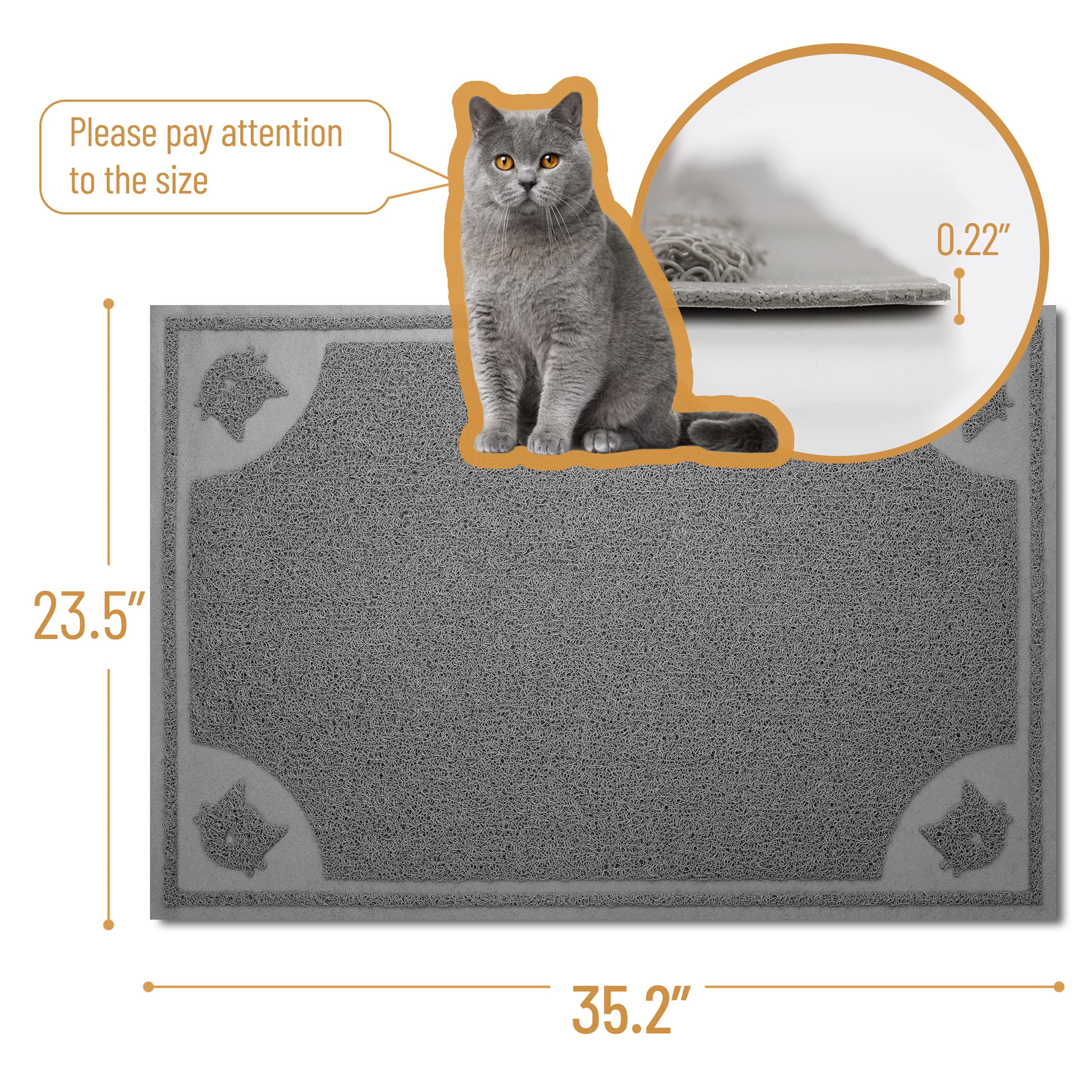 Mr. Pen- Large Cat Litter Mat, 23.5”X 35.2”, Gray, Trapping Mat For Litter Box, Cat Rug, Large