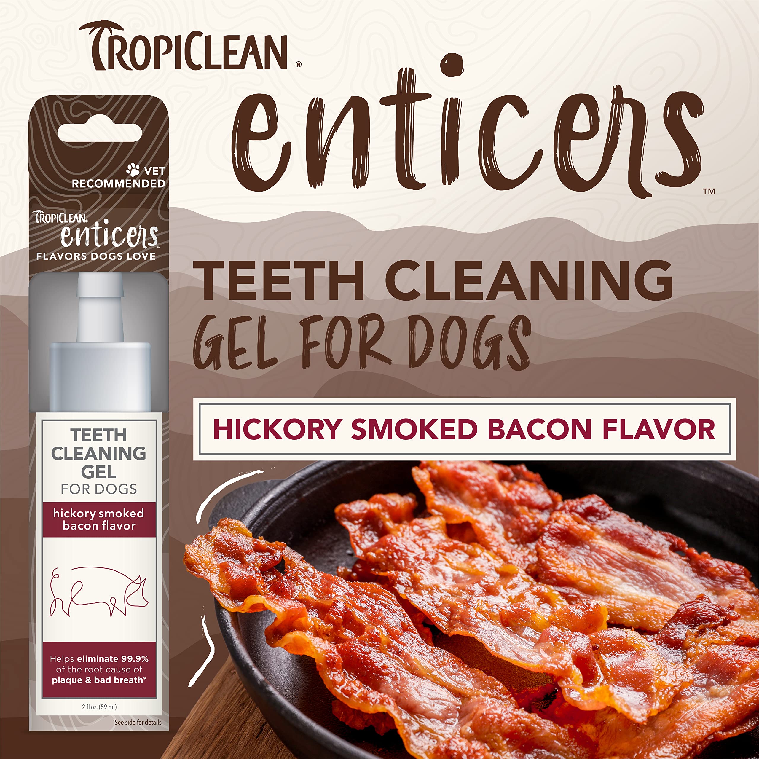 TropiClean Enticers Dog Teeth Cleaning Treat Gel | Smoked Bacon Flavored Dog Toothpaste Alternative| 2 oz
