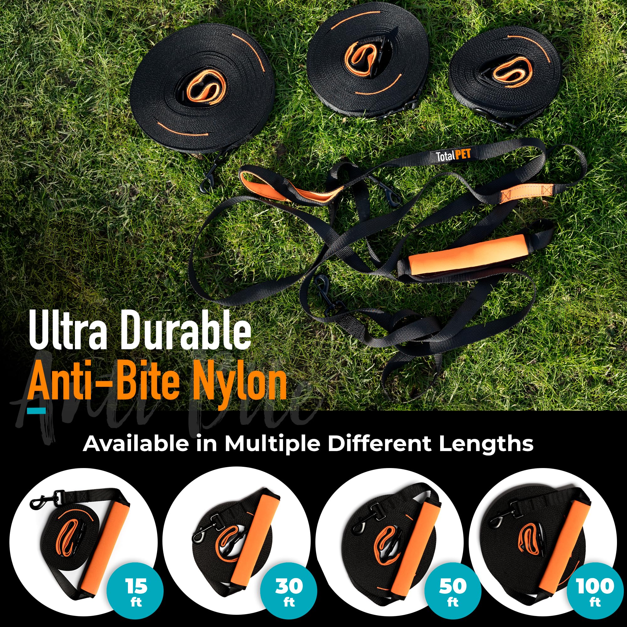 15ft Long Leash for Dogs - Long Line Dog Leash for Training Recall/Commands at Distance - Nylon, Heavy Duty - Ideal for Large &