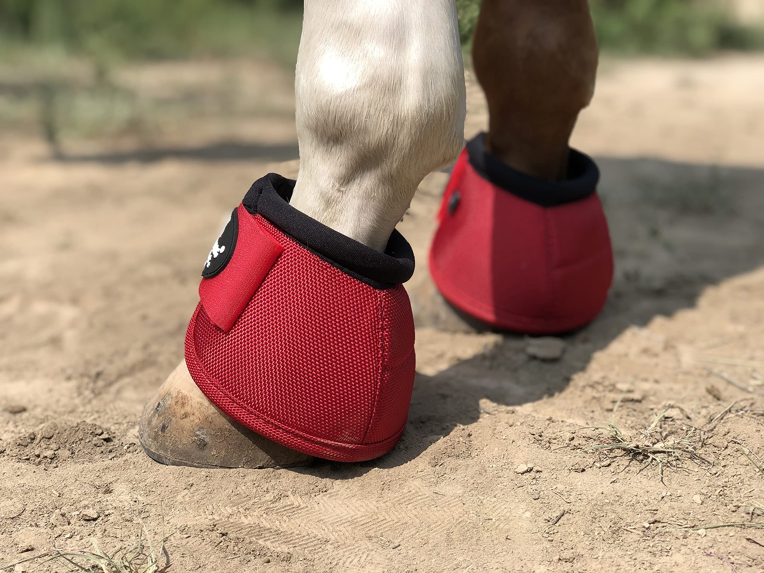 Tgw Riding 2520D Horse Bell Boots No-Turn Horse Bell Boots, Equine Ballistic Hoof Overreach Bell Boot, Pair (Red, L)