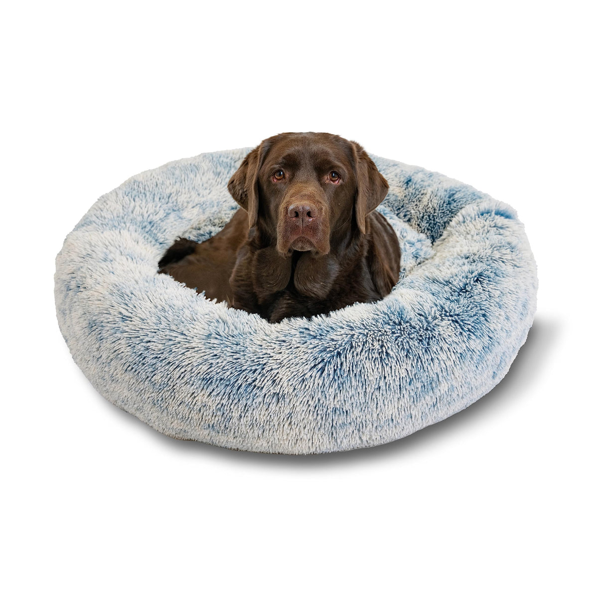 Best Friends By Sheri The Original Calming Donut Dog And Cat Bed In Shag Fur, Denim Blue, Large, 36X36