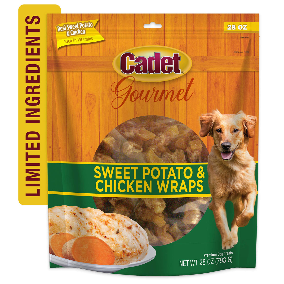 Cadet Gourmet Sweet Potato & Chicken Wraps Limited-Ingredient Dog Chews, Healthy And Natural Training Treats For Small And Large Dogs, 28 Oz.