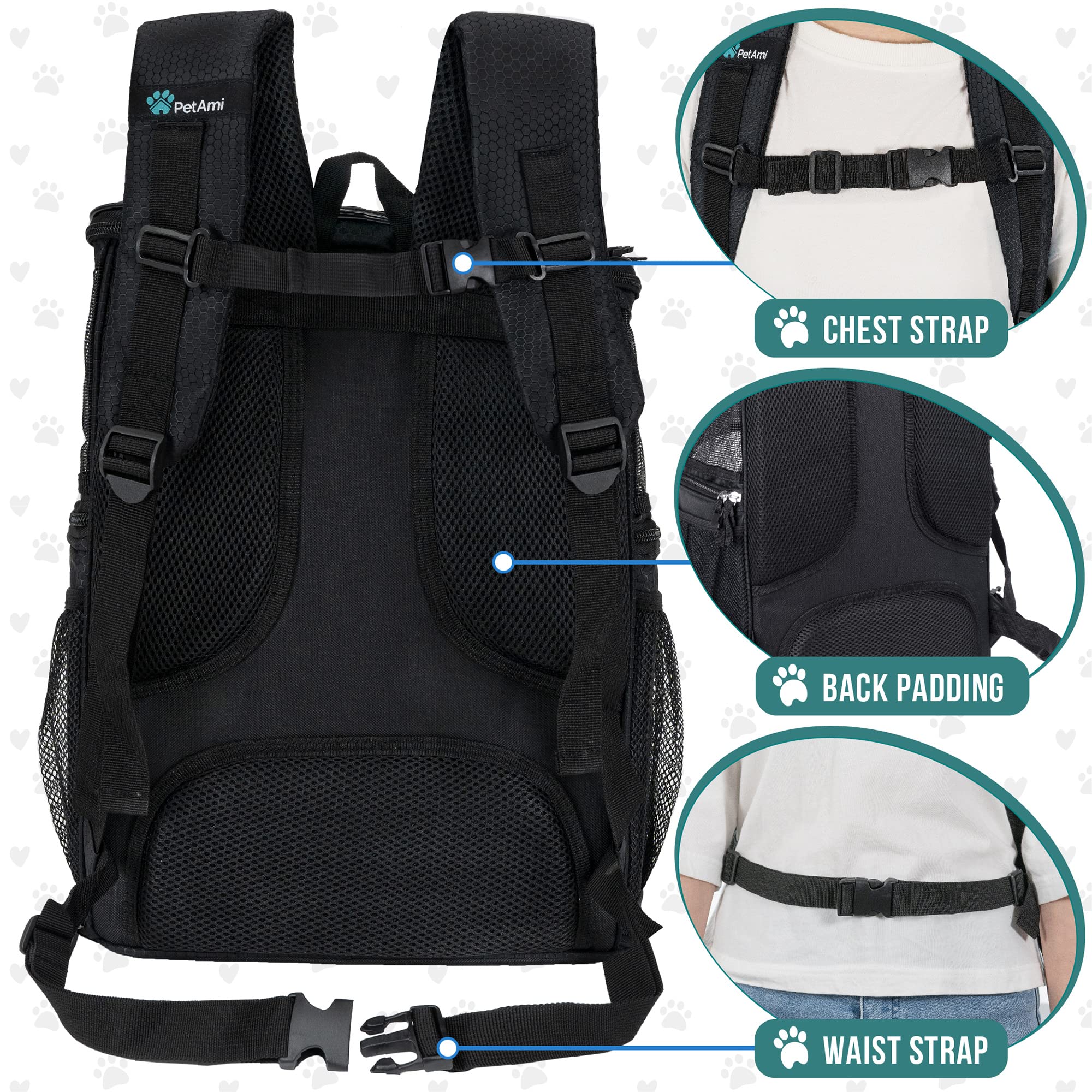 Petami Dog Backpack Carrier, Airline Approved Cat Backpacks For Carrying Small Large Cats, Pet Carrier Back Pack, Ventilated Soft Sided Dog Cat Bookbag For Travel, Hiking, Camping, Black