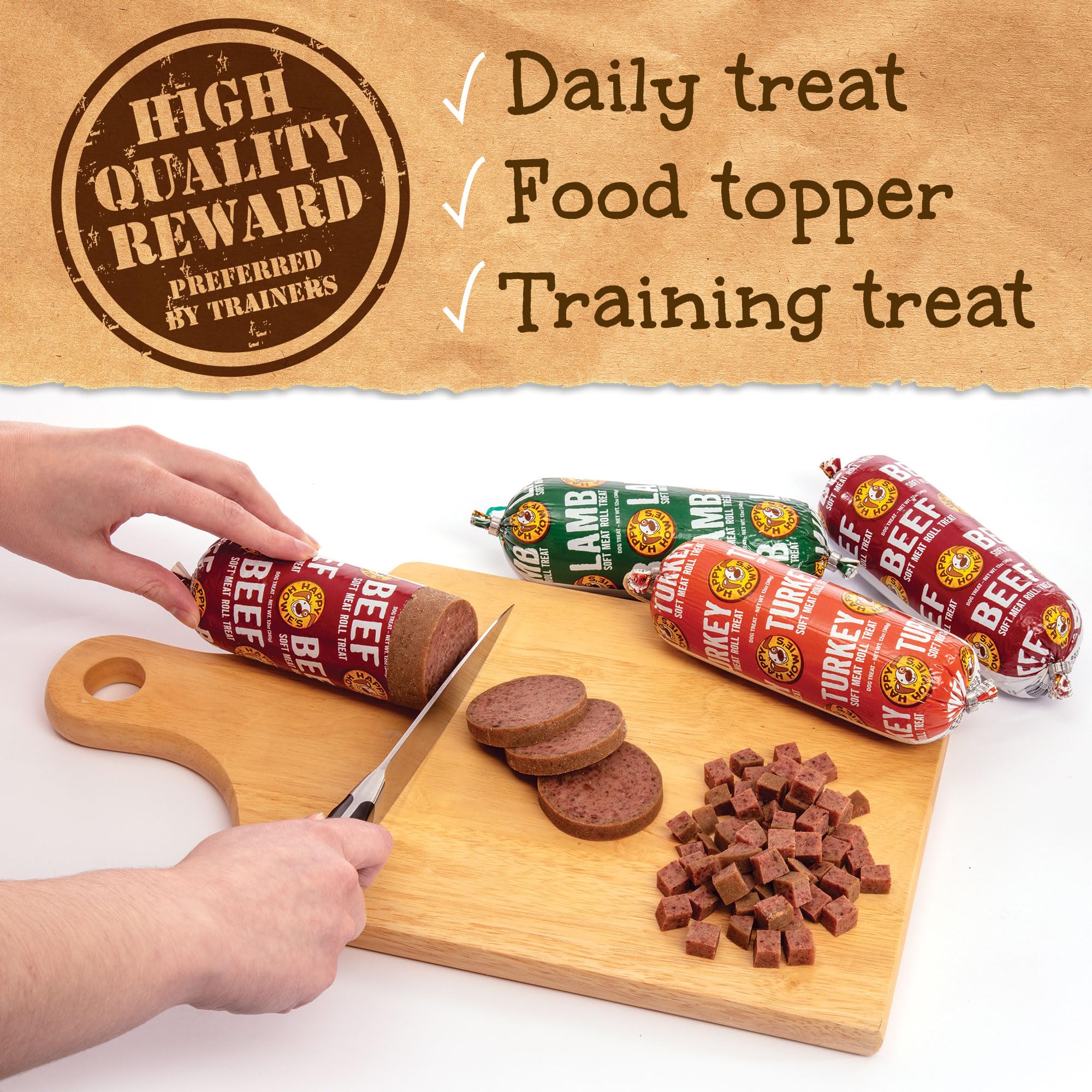 Happy Howies Soft Meat Roll Treat - Soft Dog Food Rolls, High Protein, Natural Ingredients, for All Dogs, Made in USA - Lamb, 1