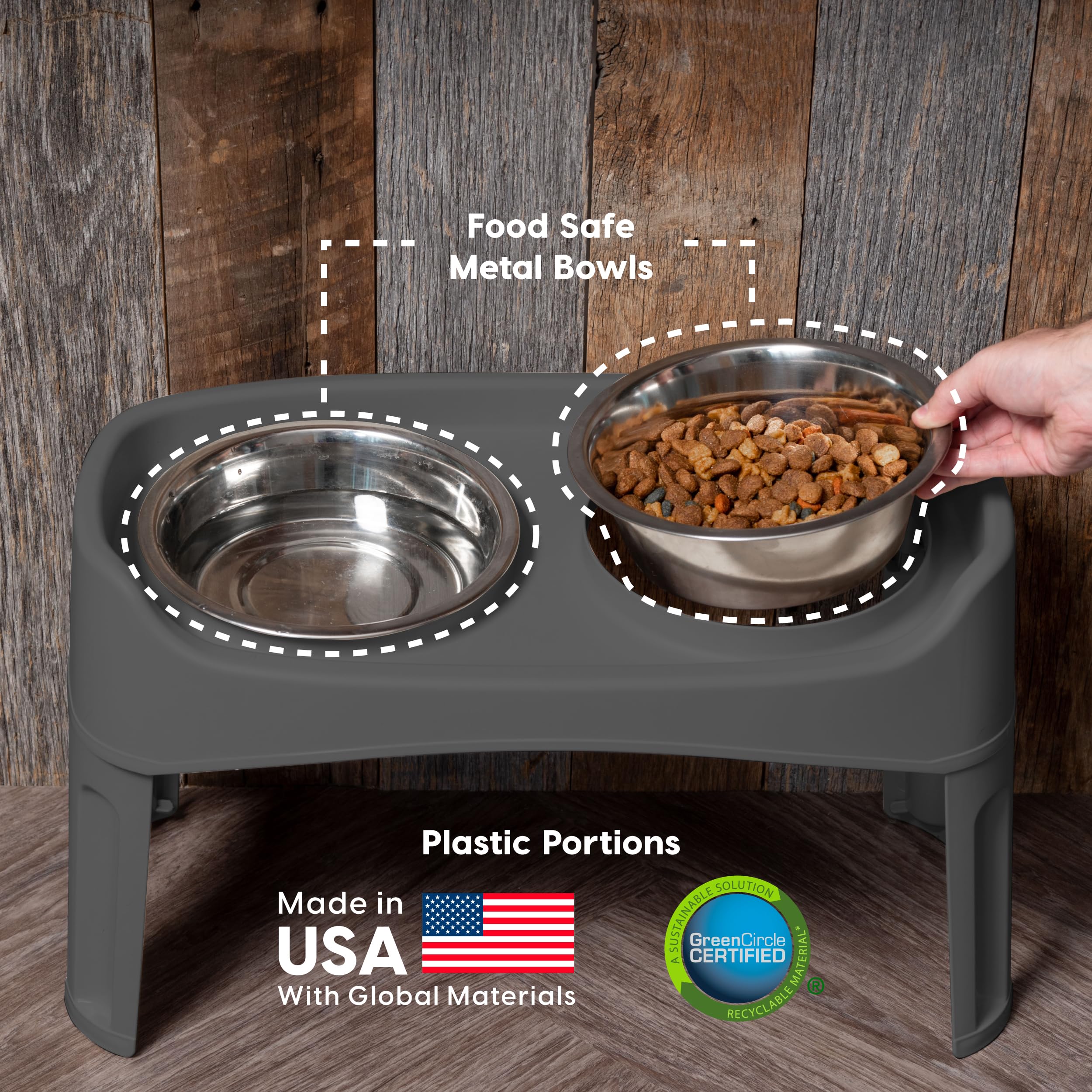 IRIS USA Elevated Dog Bowls, Adjustable Height, 2 Thick 64 oz Stainless Steel Bowls, Spill-Proof with Raised Outer Rim, Durable