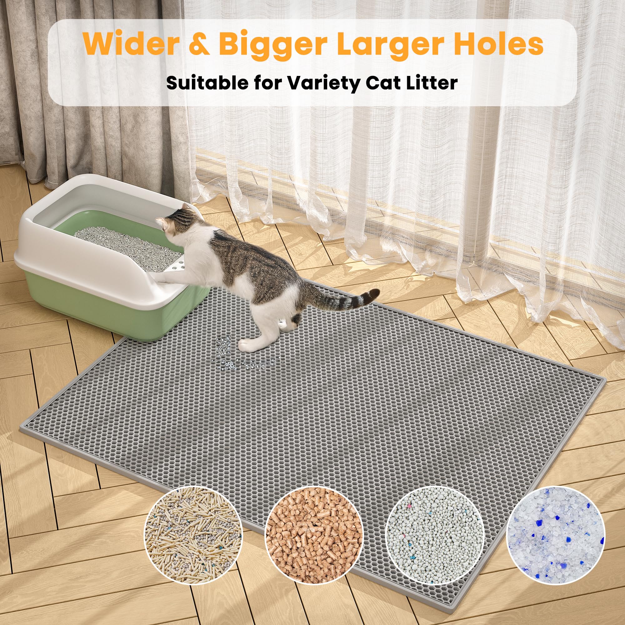 Pieviev 2 Packs Cat Litter Mat Double Layer Waterproof Urine Proof Trapping Mat (30''X24'', Gray)