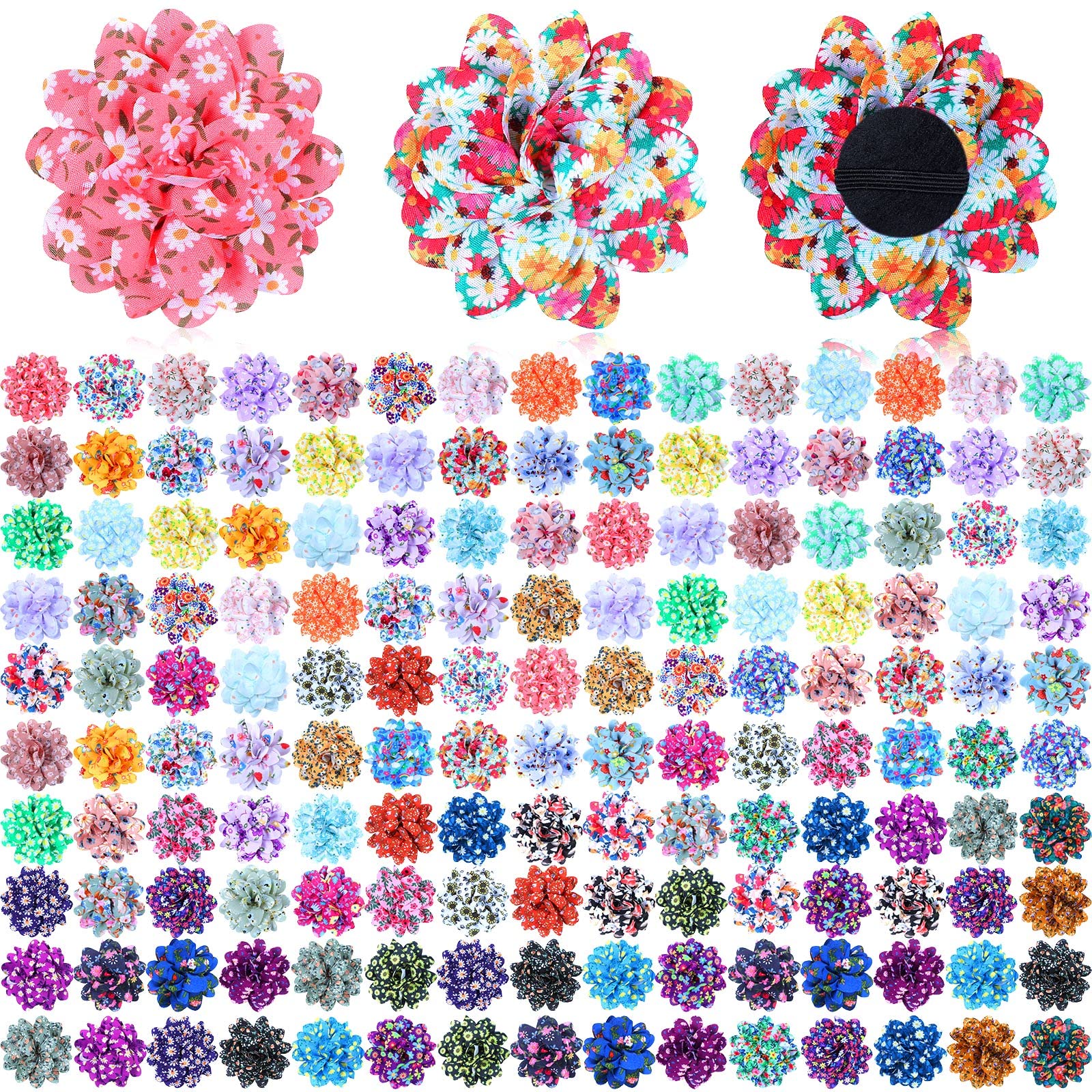 Sadnyy 150 Pcs Dog Collar Bows - Spring Flowers & Charms, Multi-Color Pet Grooming Accessories