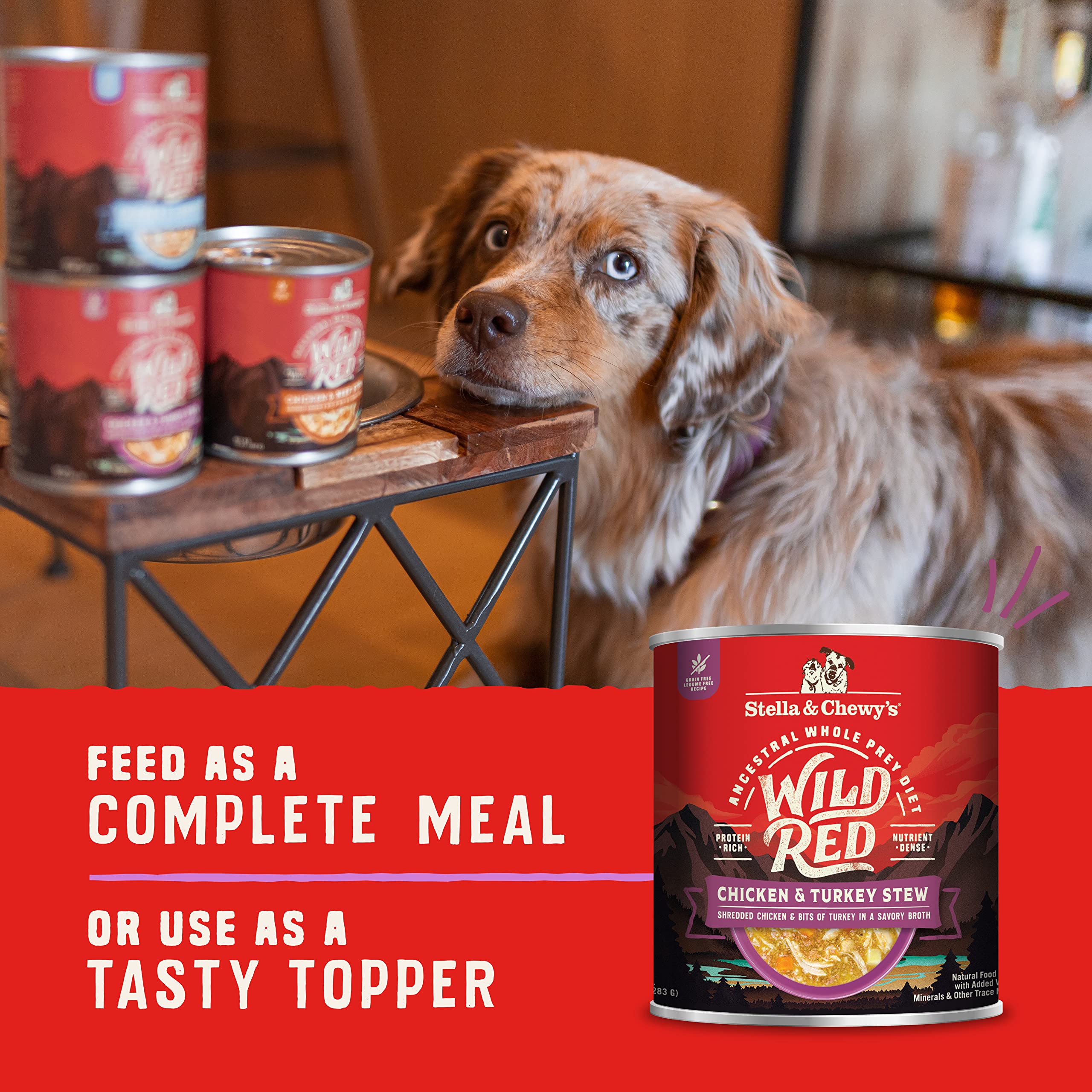 Stella & Chewys Wild Red Wet Dog Food Chicken & Turkey Stew High Protein Recipe, 10 Ounce (Pack of 6)