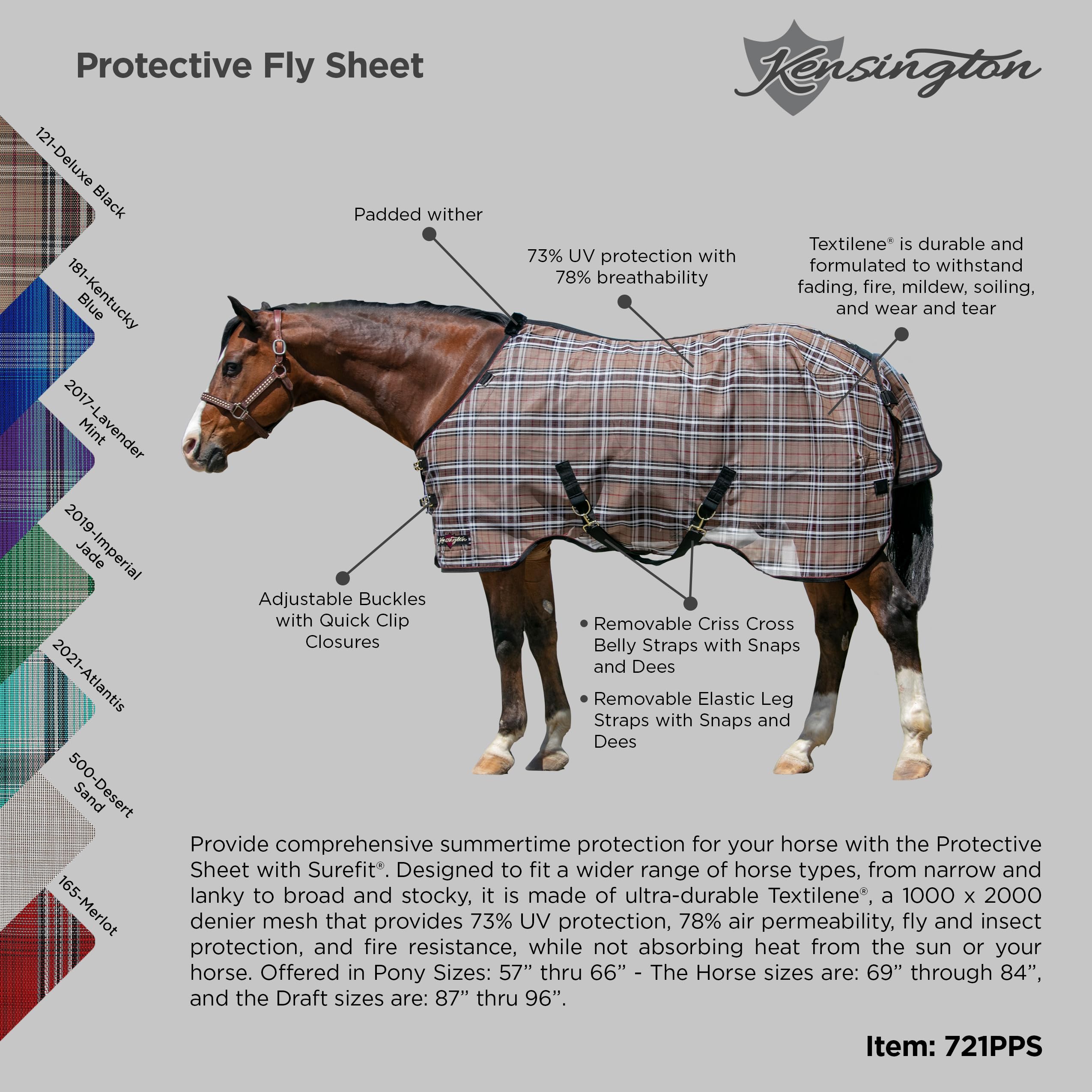 Kensington Breathable And Uv Protective Sheet Surefit All Season Protection For Horse - 84'', Atlantis