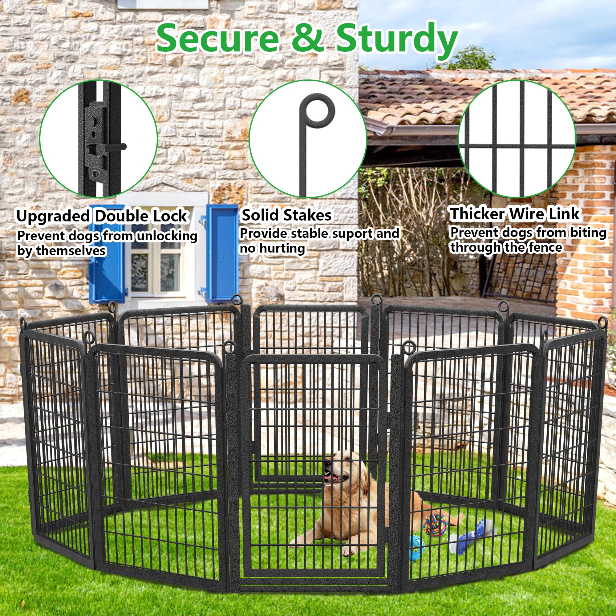 Jhsomdr Dog Playpen Outdoor With Low Threshold Full Gate, 40'' Height 14 Panels Large Dog Pen Dog Fence Outdoor For Yard, Heavy