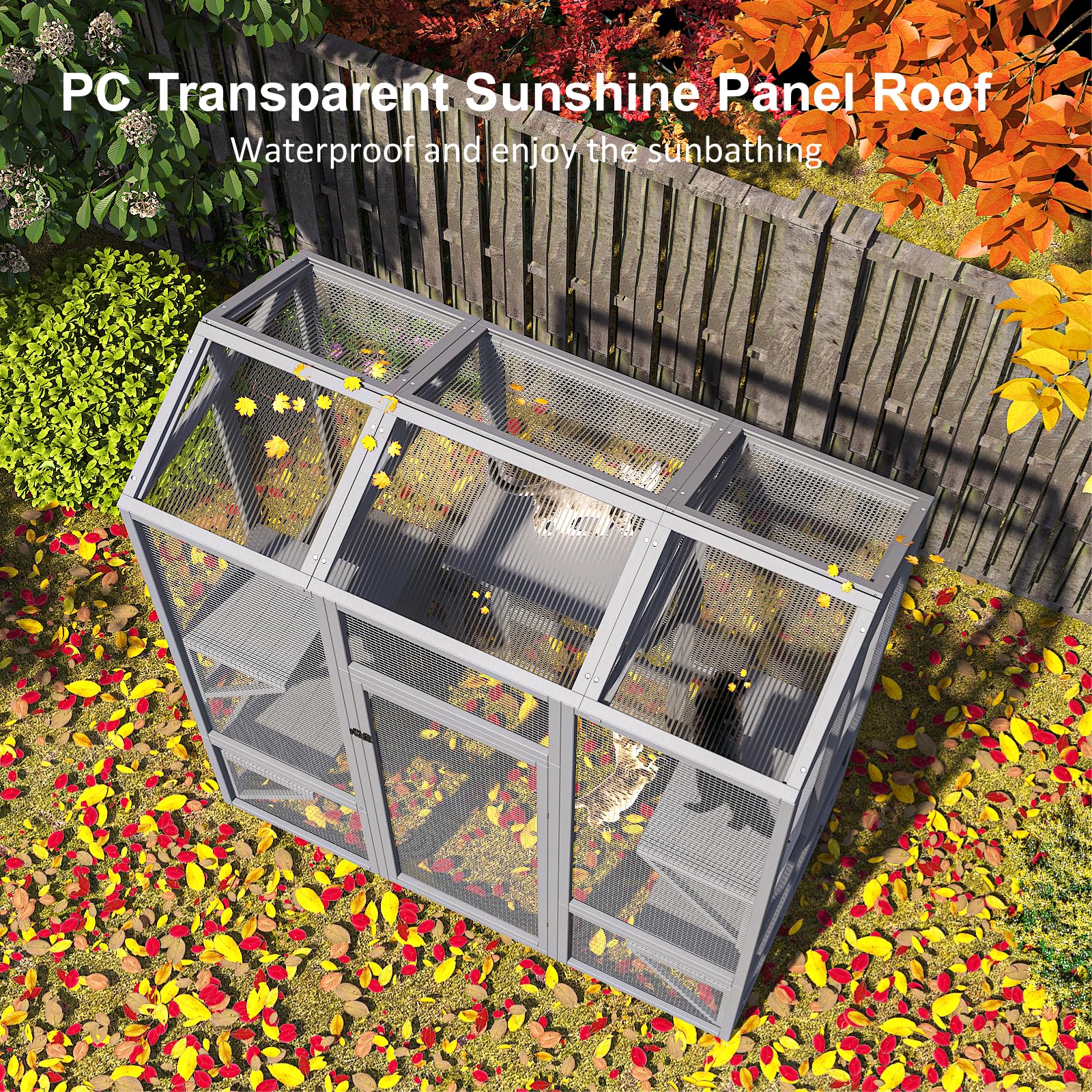 Timhaka Catio Outdoor Cat Enclosure, Large Cat House For Winter With Weatherproof Cover, Solid Wood Feral Cat Shelter With 7 Pla