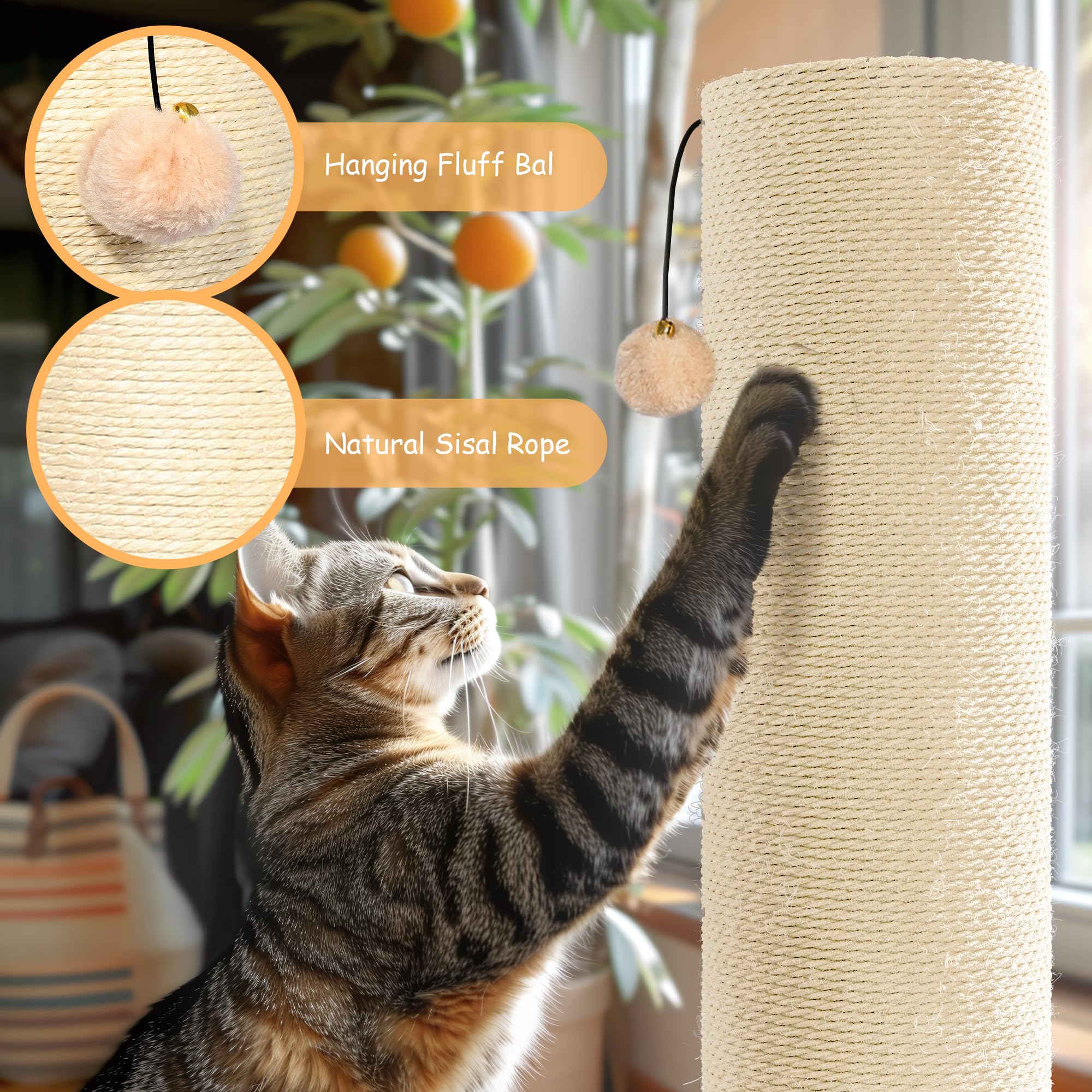 Kamaboko 29.5 Cat Scratching Post, 7.5 Ultra-Large Diameter Natural Sisal Cat Scratch Post, Scratch-Resistant Tall Cat Scrat