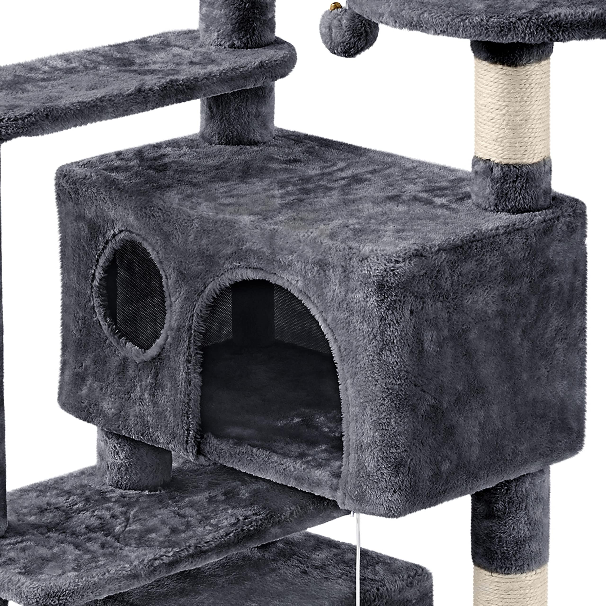 Yaheetech 57 Inches Cat Tree For Indoor Cats, Multi-Level Cat Tower W/ 3 Padded Perches, 2 Cat Condos, 2 Hanging Balls And Scratching Posts, Dark Gray