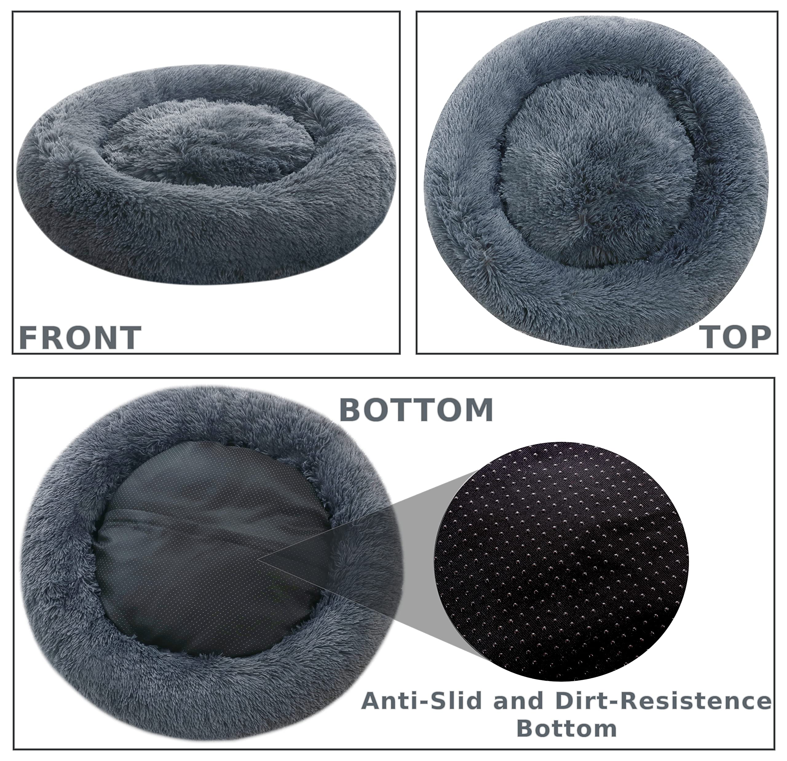 Comlax Calming Donut Dog Beds, 39 Inches Round Cushion With Removable Washable Cover, Anti-Anxiety Faux Fur Cuddler, Fluffy Comf
