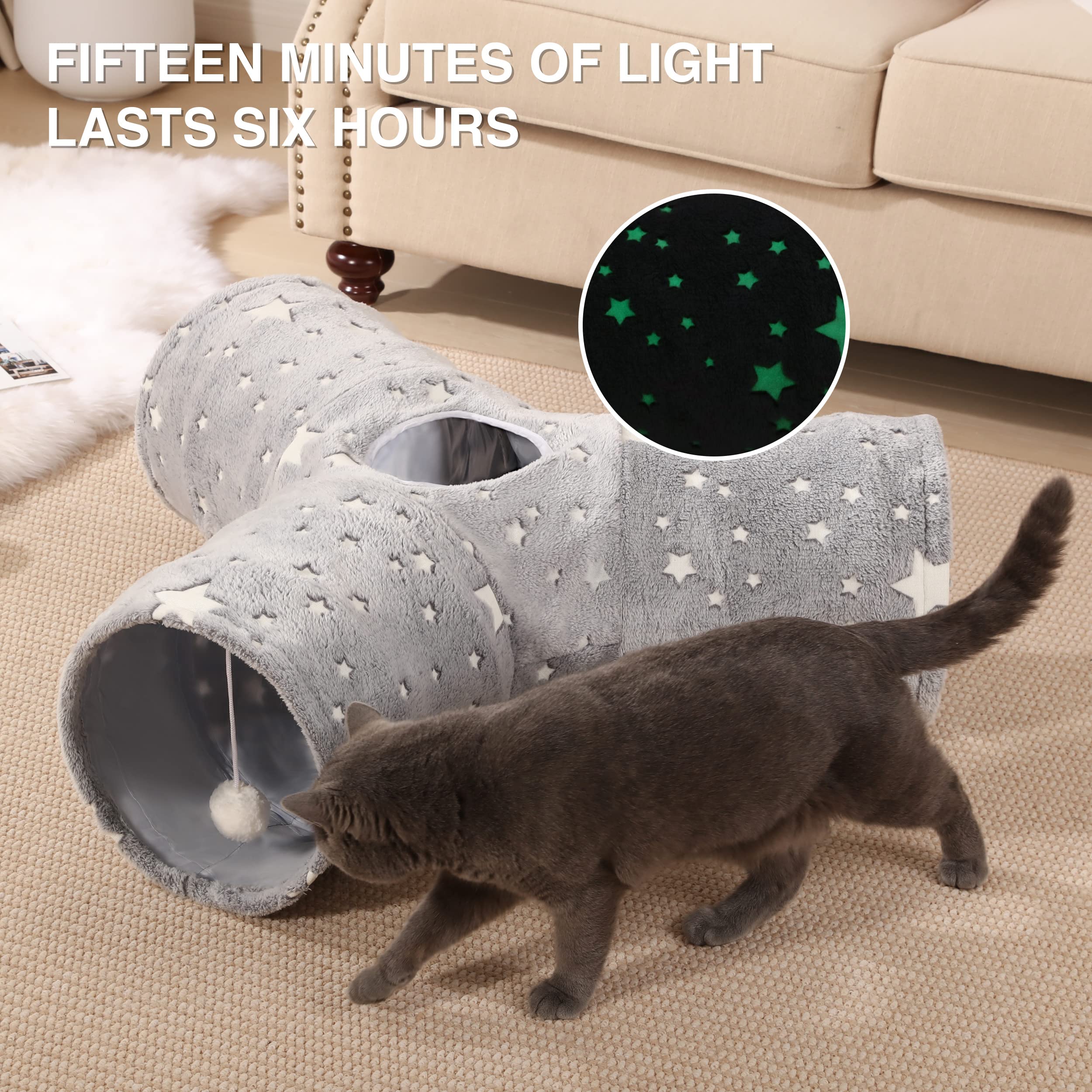 Tempcore Pet Cat Tunnel Tube Cat Toy 3 Way Collapsible, Cat Tunnels For Indoor Cats Self-Luminous Photoluminescence,Kitty Tunnel Bored Cat Pet Toys Peek Hole Toy Ball Cat, Puppy, Kitty, Kitten, Rabbit