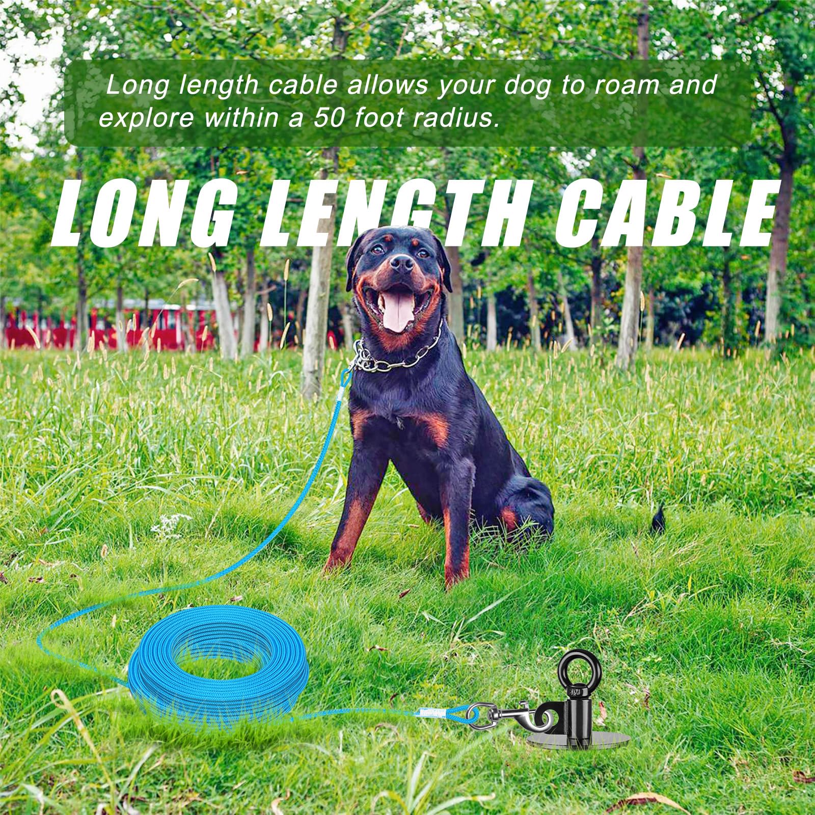 Lifeswell Dog Tie Out Cable And Stake, 50Ft Dog Lead, 15'' Heavy Duty Dog Anchor For Dogs Up To 125Lbs, No Tangle, Dog Runner Fo