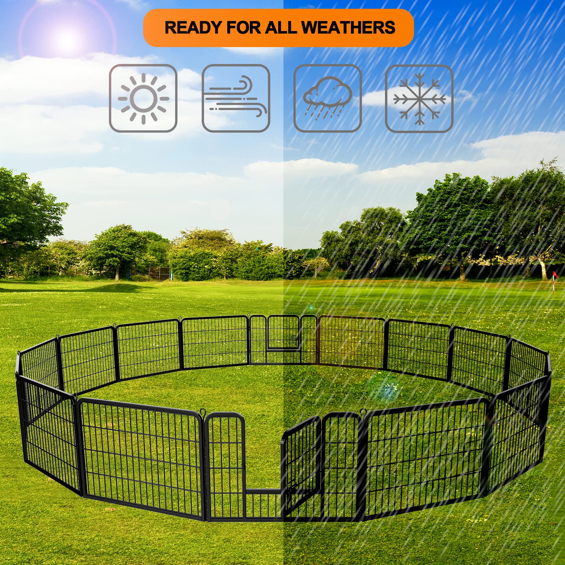 Dog Pen Pet Playpen Kennel Fence Outdoor Indoor Play Yard Puppy Exercise Barrier 31 W x 24 H 16 Panels (16 Panels, 24 Inches