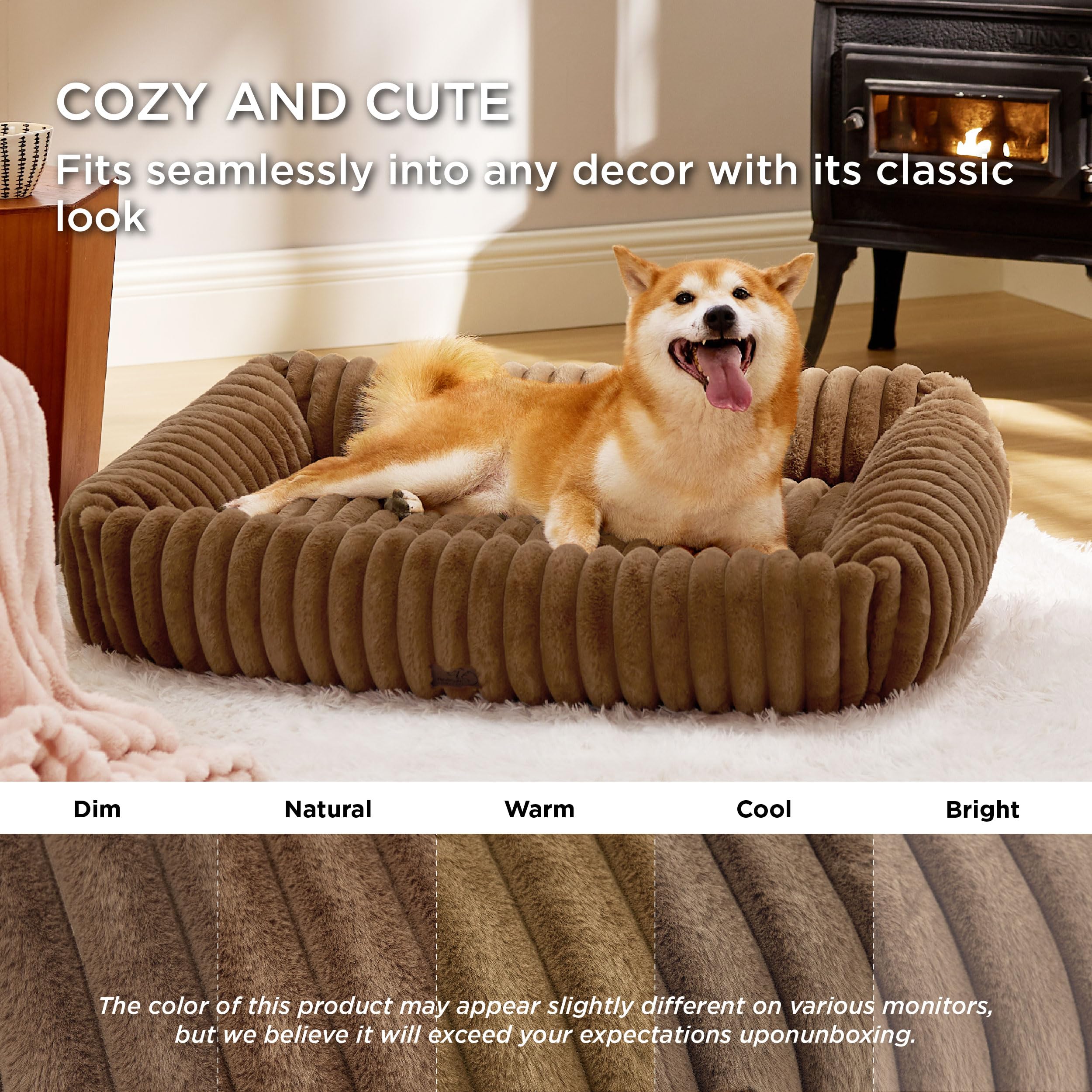 Bedsure Cute Dog Bed For Large Dogs - Washable Furry Puppy Beds, Rectangle Orthopedic Corduroy Fleece Pet Beds With Removable Zi