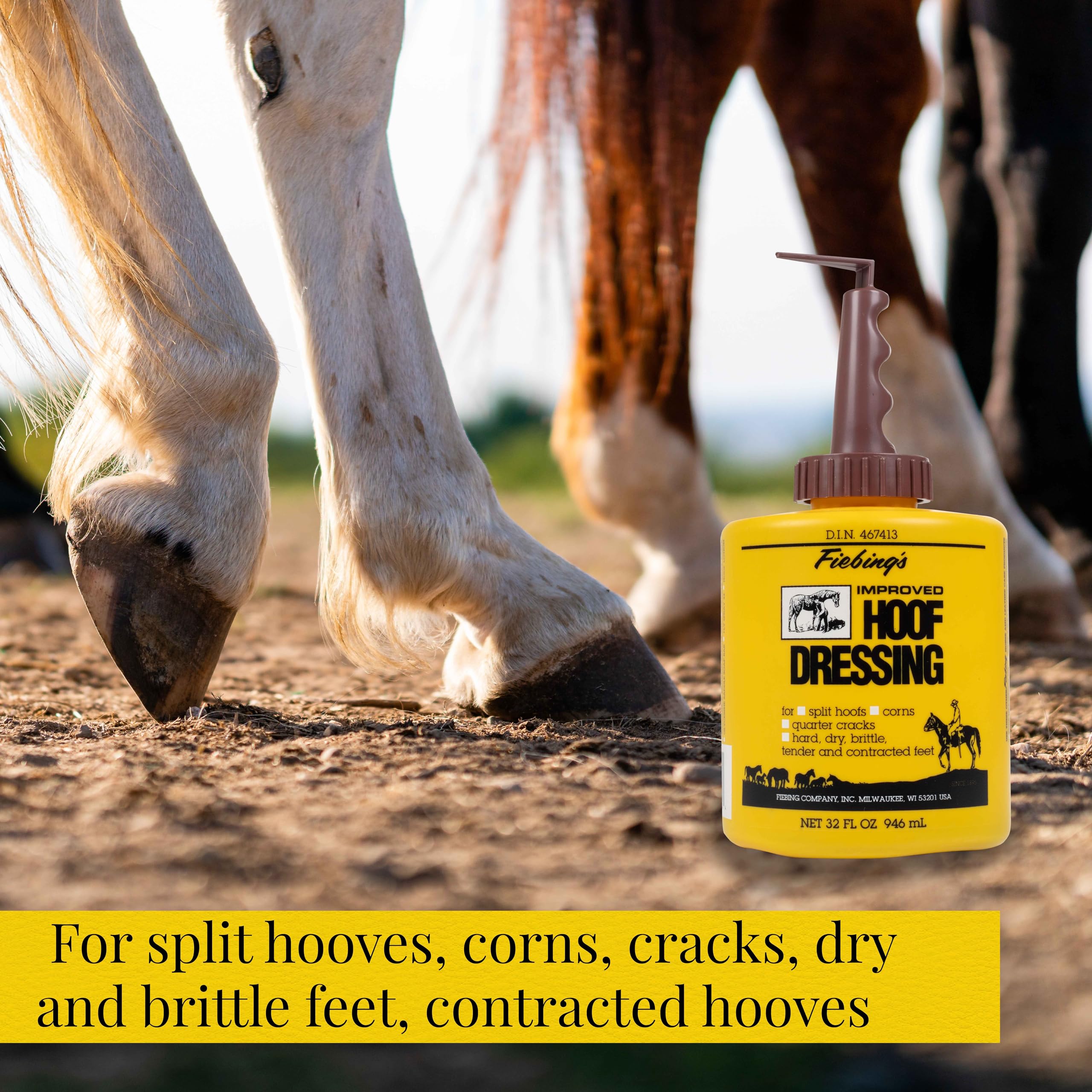Fiebings Hoof Oil for Horses With Mineral Oil (32 oz) - Hoof Dressing With Applicator Brush to Condition Dry, Split Hooves & Co