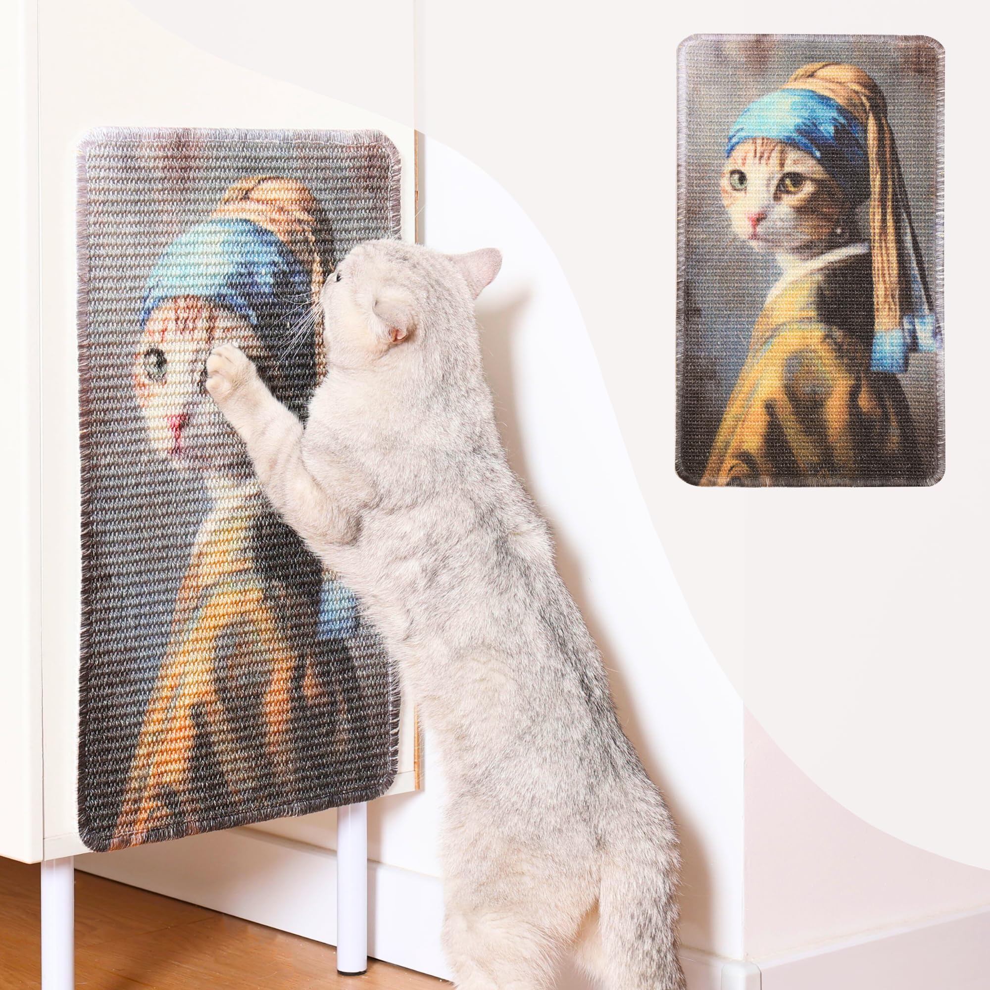 Furrther Sisal Cat Scratcher Post Mat (Use On Wall, Couch And Carpet), Shedding-Resistant Scratching Surface - 21.7X13 With Hoop