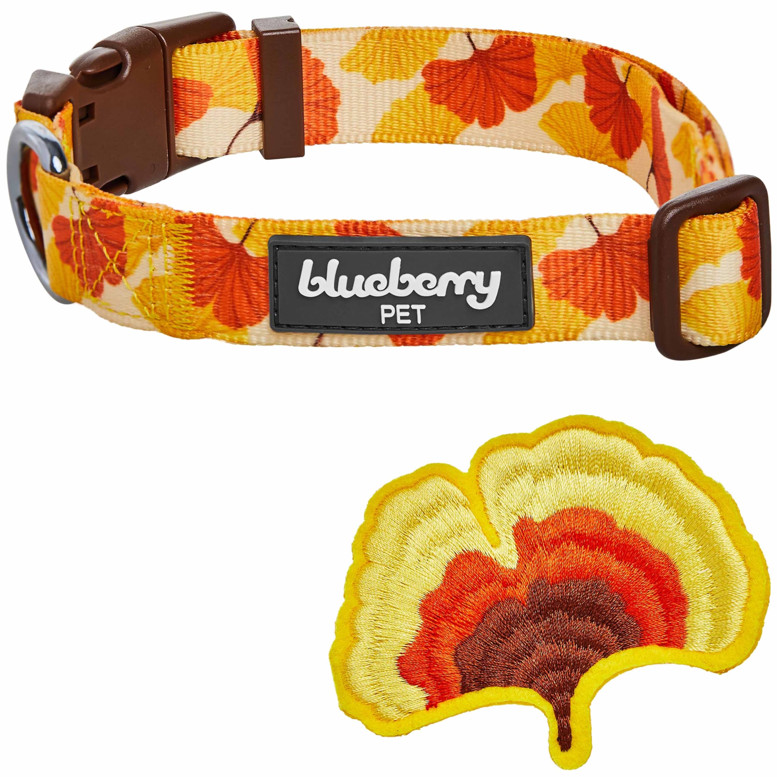 Blueberry Pet Thanksgiving Fall Ginkgo Biloba Leaf Adjustable Dog Collar with Detachable Accessory, Large, Neck 18''-26''