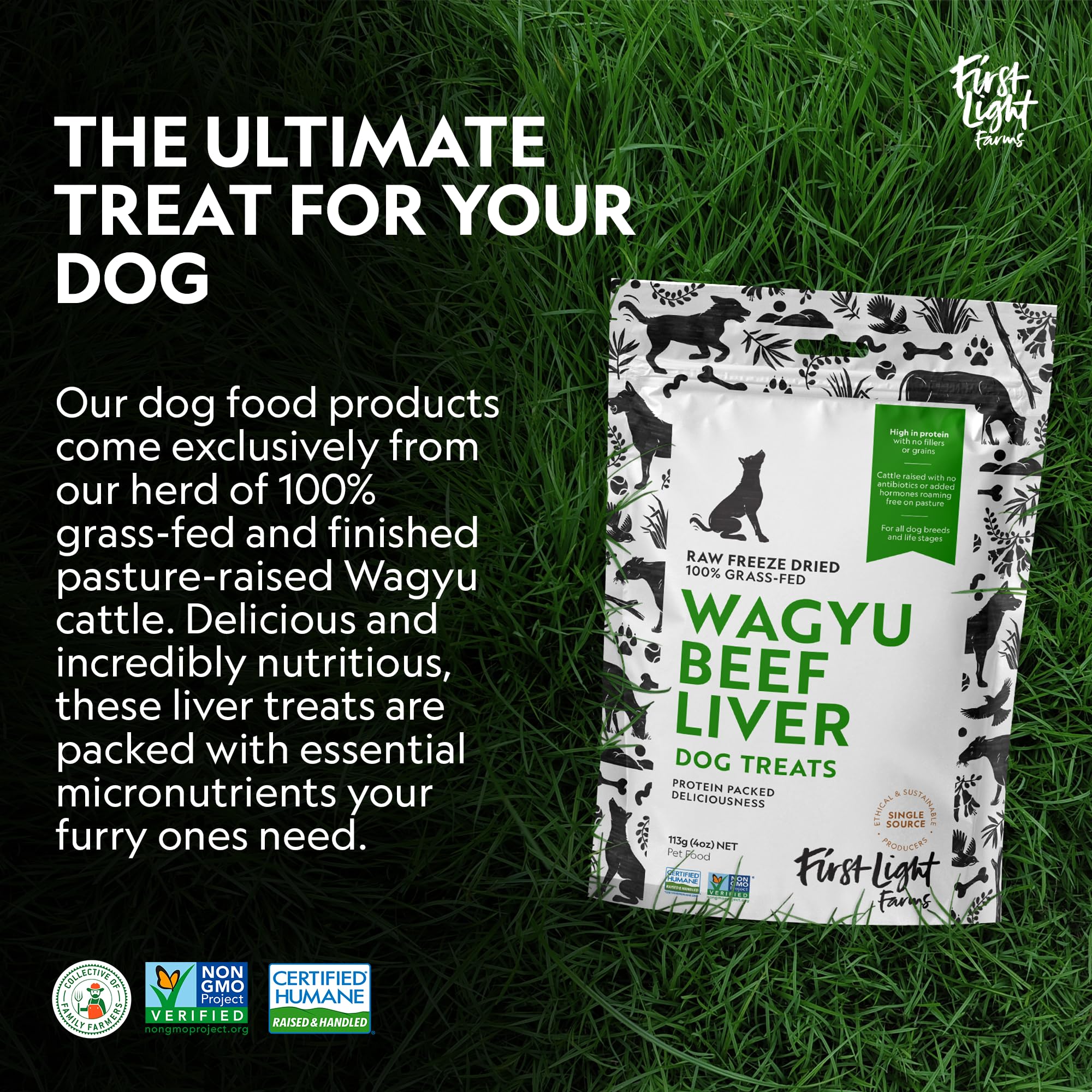First Light Freeze-Dried Wagyu Beef Liver Dog Treats, 4 oz - 100% Grass-Fed, Single Ingredient, Nutrient-Dense Superfood for All Breeds