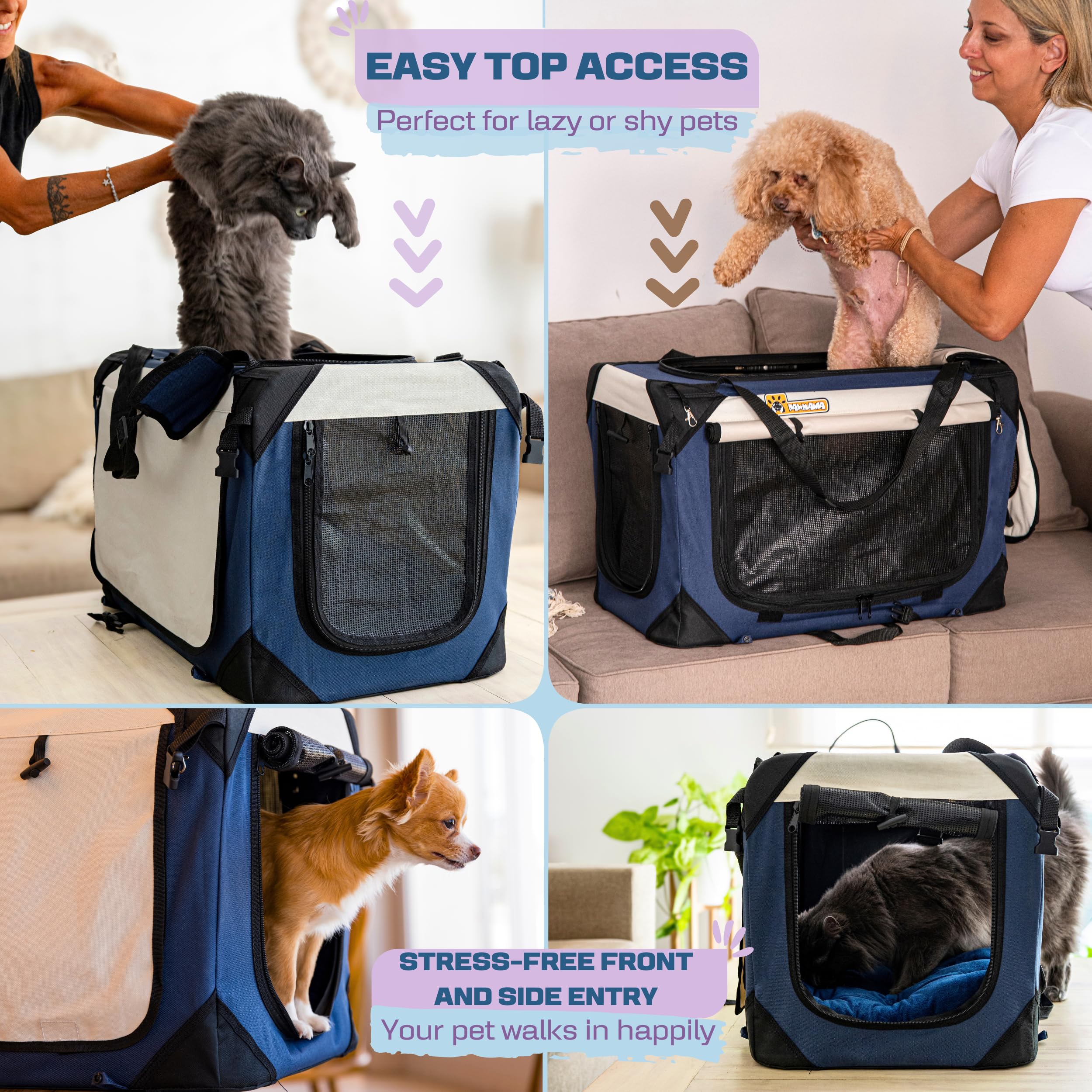 Extra Large Pet Carrier 24''X16''X16'' Foldable Soft Sided Dog Travel Crate With Cushion Portable Cat Crate With Mesh Sides Scra