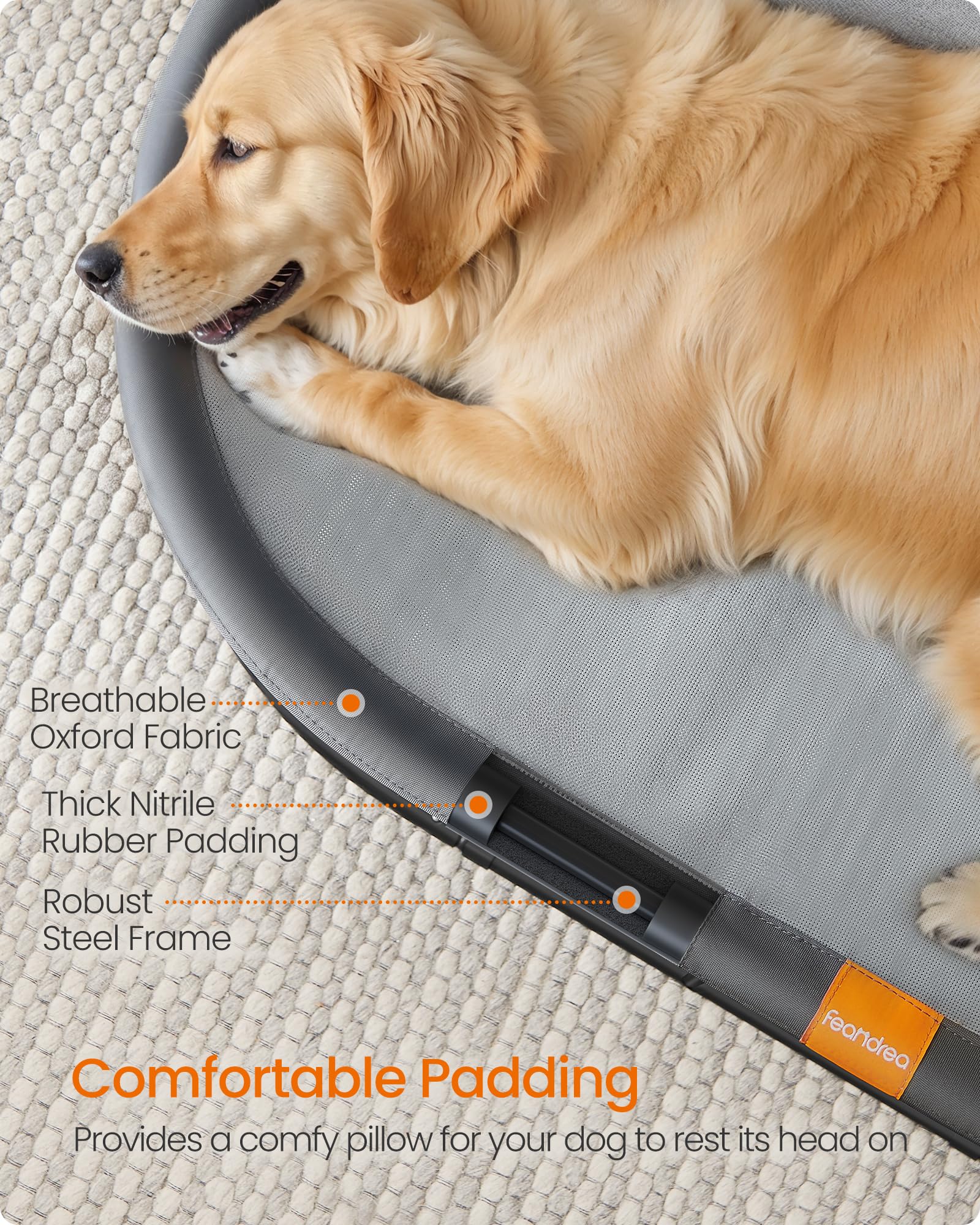 Feandrea Pet Bed, Cat Hammock, Elevated Cat Bed for Multiple Cats, with Removable Washable Mesh, for Pets up to 120 lb, Oval, Gr