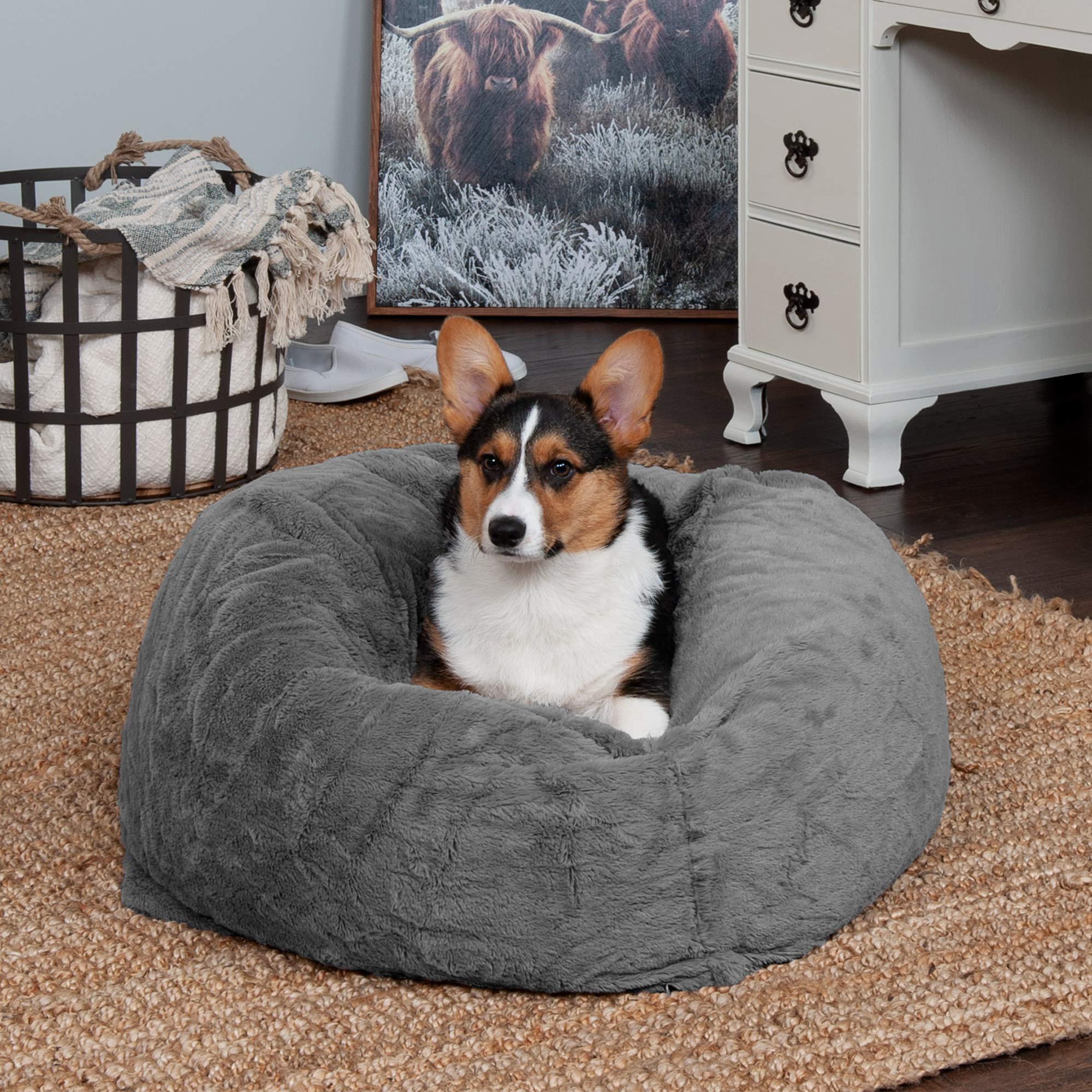 Furhaven Soft & Cozy Dog Bed for Medium/Small Dogs, Refillable w/ Removable Washable Cover & Liner, For Dogs Up to 35 lbs - Plus